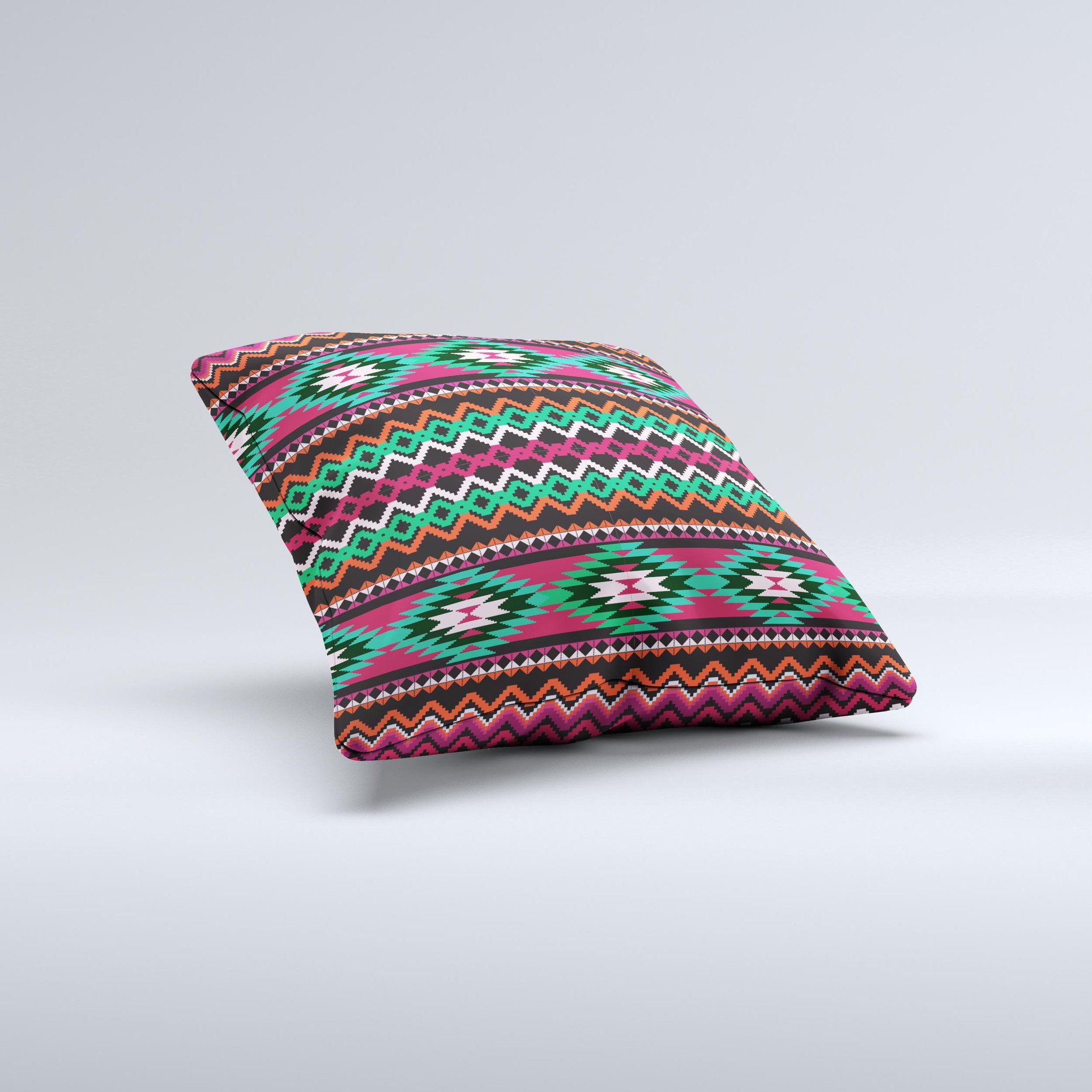 Vector Green and Pink Aztec Pattern Decorative Throw Pillow, handcrafted in Virginia with high thread count fabric and polyester filling.