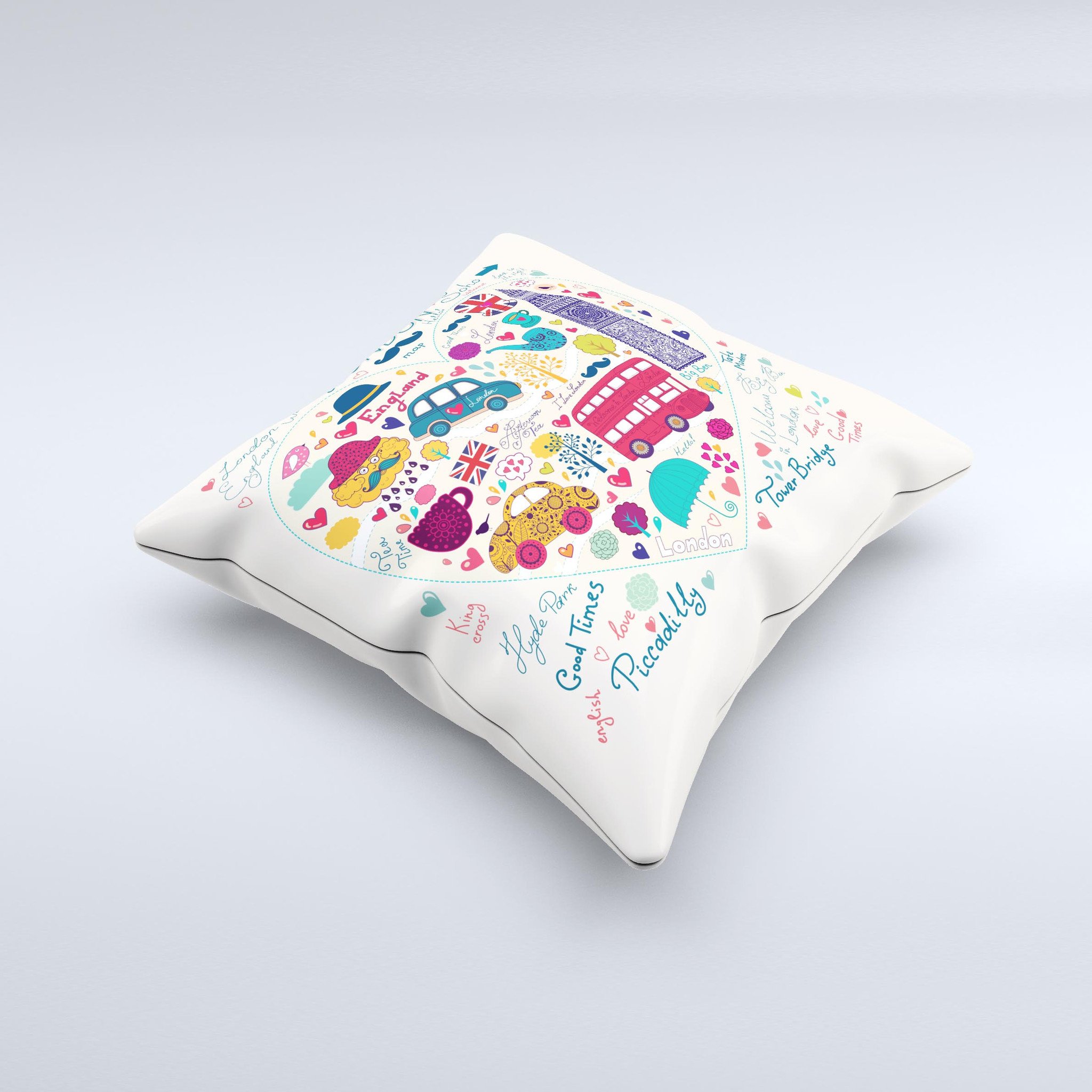 Vector London Sketchbook Collage Ink-Fuzed Decorative Throw Pillow featuring unique artistic design and high-quality fabric.