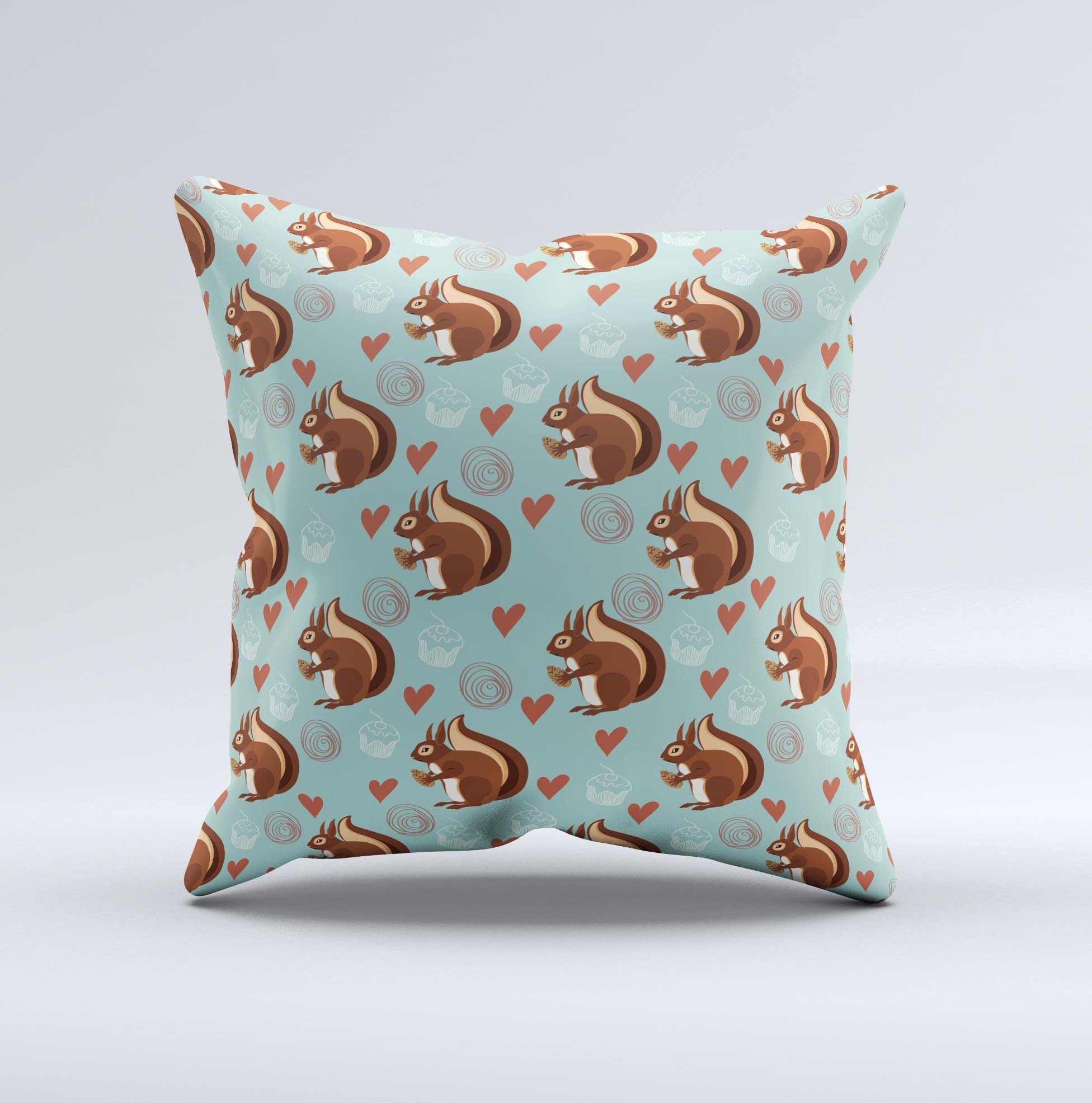 Vector Love & Nuts Squirrel decorative throw pillow featuring a whimsical squirrel design, handcrafted in Virginia with high-quality materials.