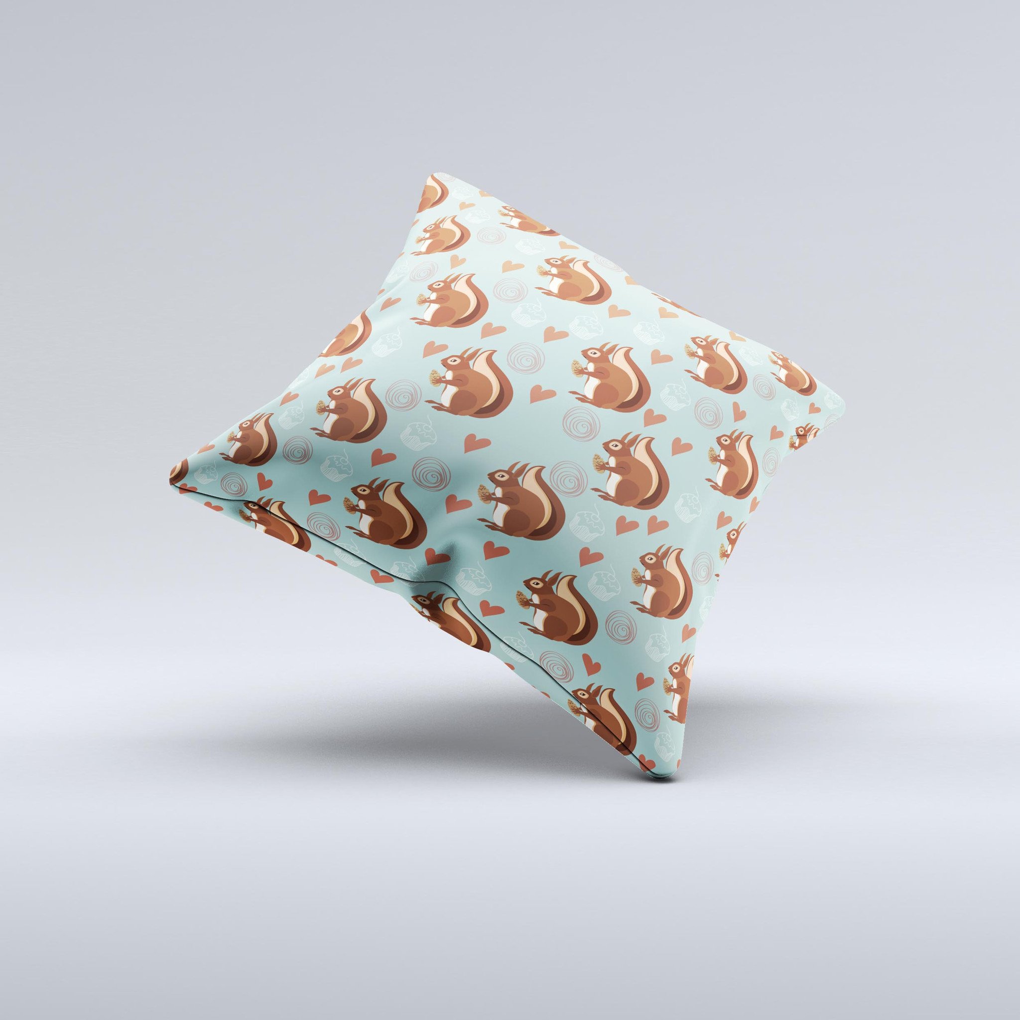 Vector Love & Nuts Squirrel decorative throw pillow featuring a whimsical squirrel design, handcrafted in Virginia with high-quality materials.