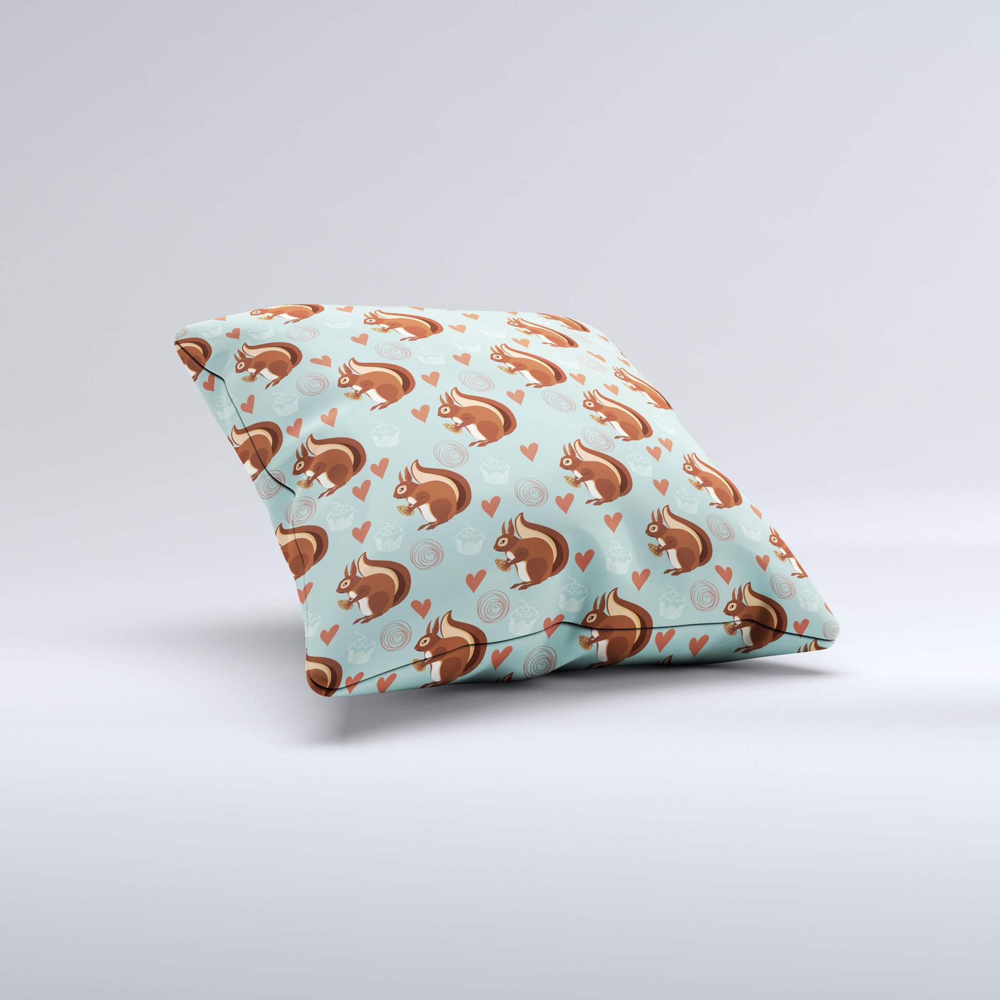 Vector Love & Nuts Squirrel decorative throw pillow featuring a whimsical squirrel design, handcrafted in Virginia with high-quality materials.