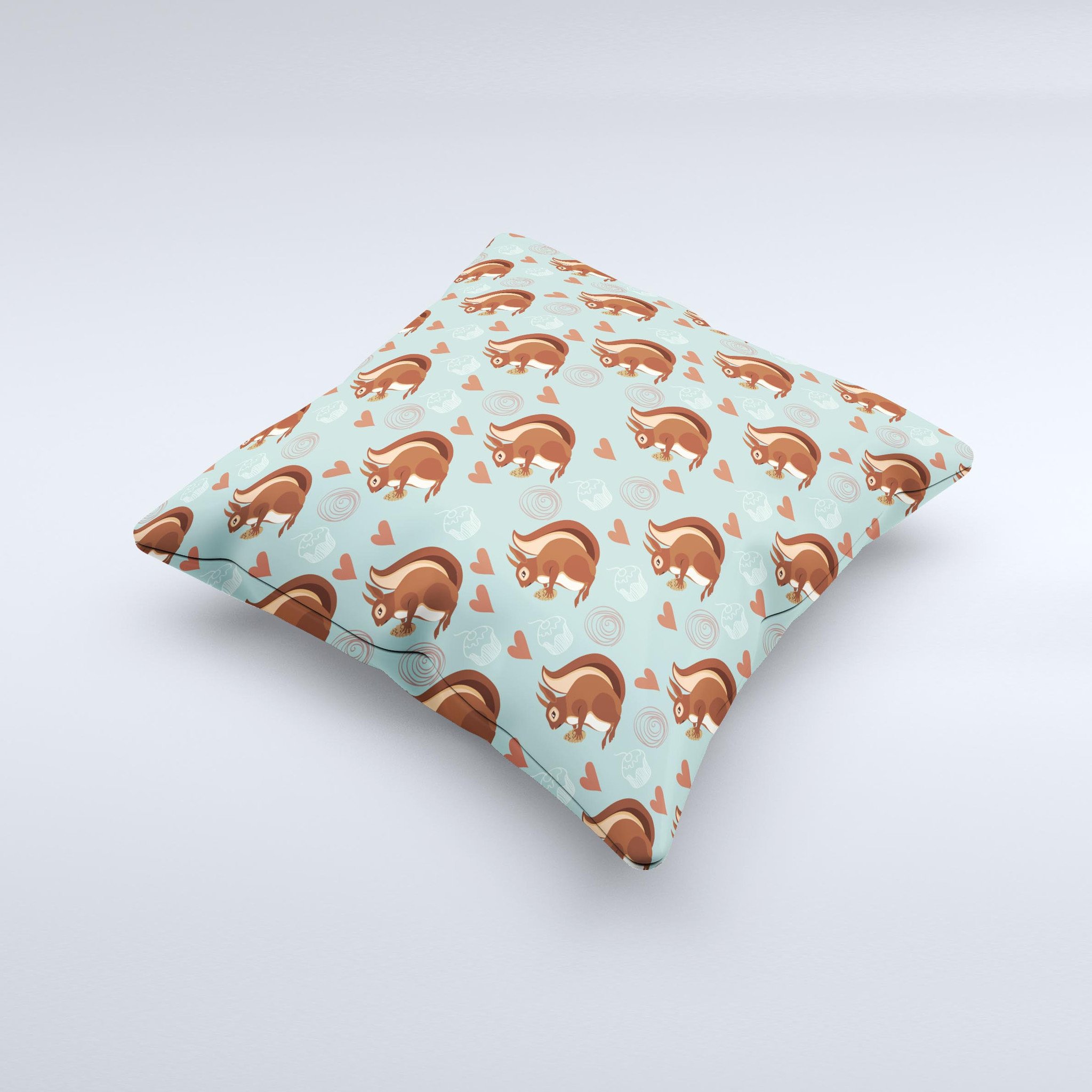 Vector Love & Nuts Squirrel decorative throw pillow featuring a whimsical squirrel design, handcrafted in Virginia with high-quality materials.