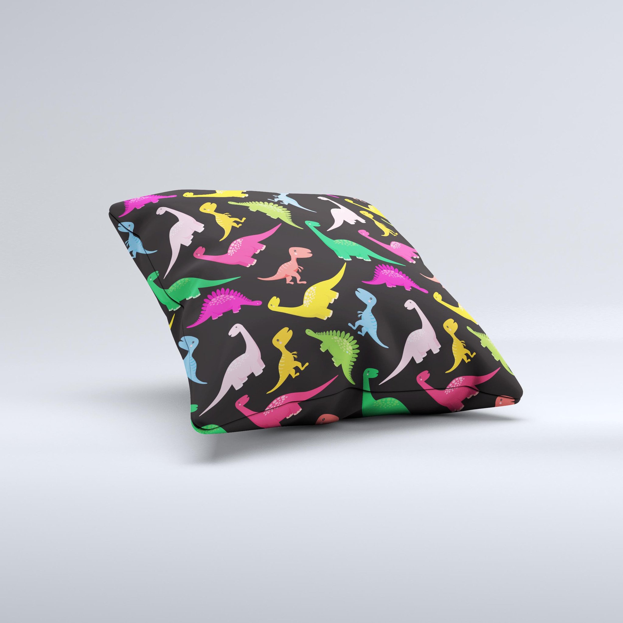 Vector Neon Dinosaur Ink-Fuzed Decorative Throw Pillow featuring a vibrant dinosaur design on a high-quality fabric.