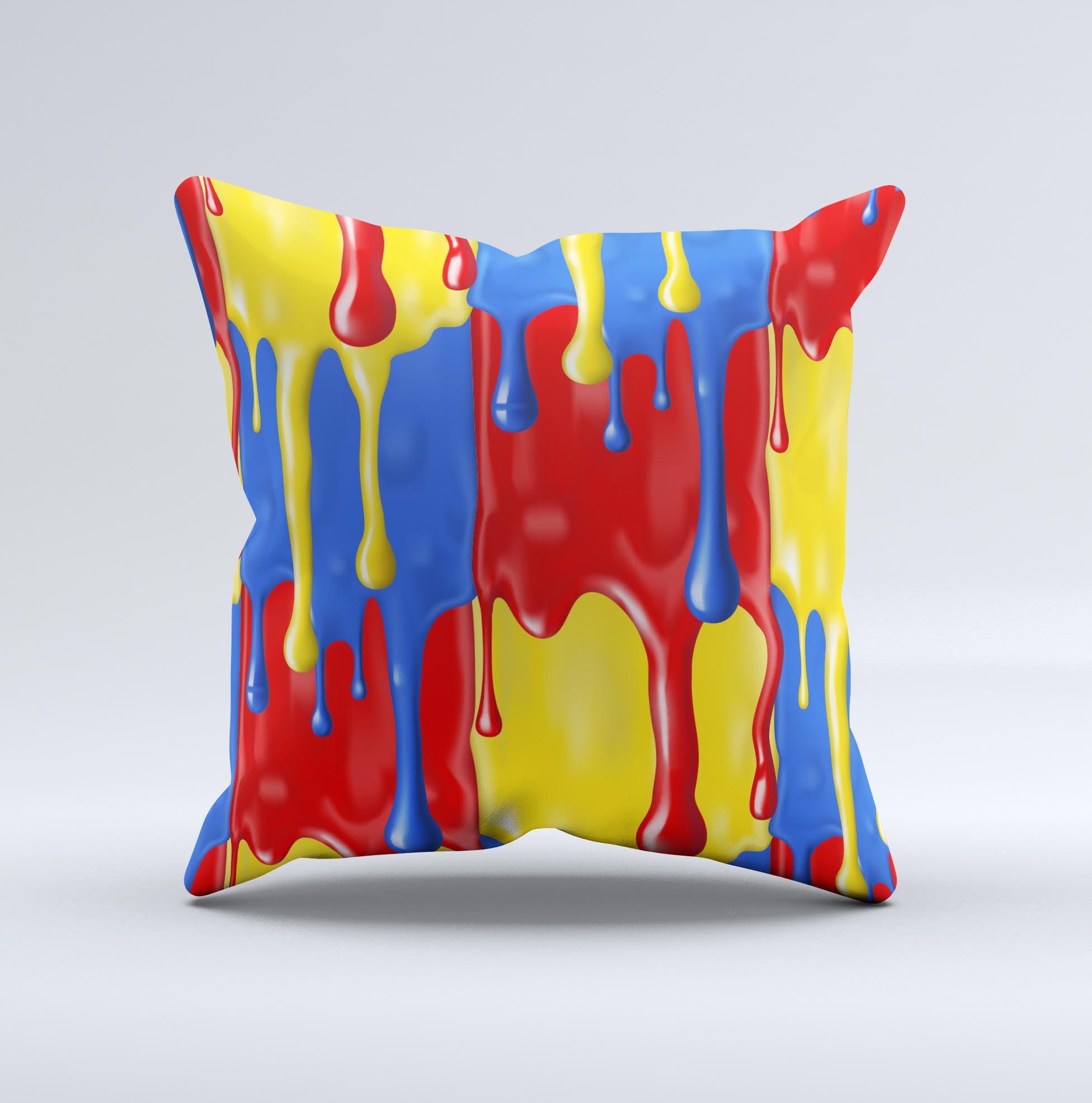 Vector Paint Drips decorative throw pillow showcasing vibrant colors and unique design, handcrafted in Virginia.