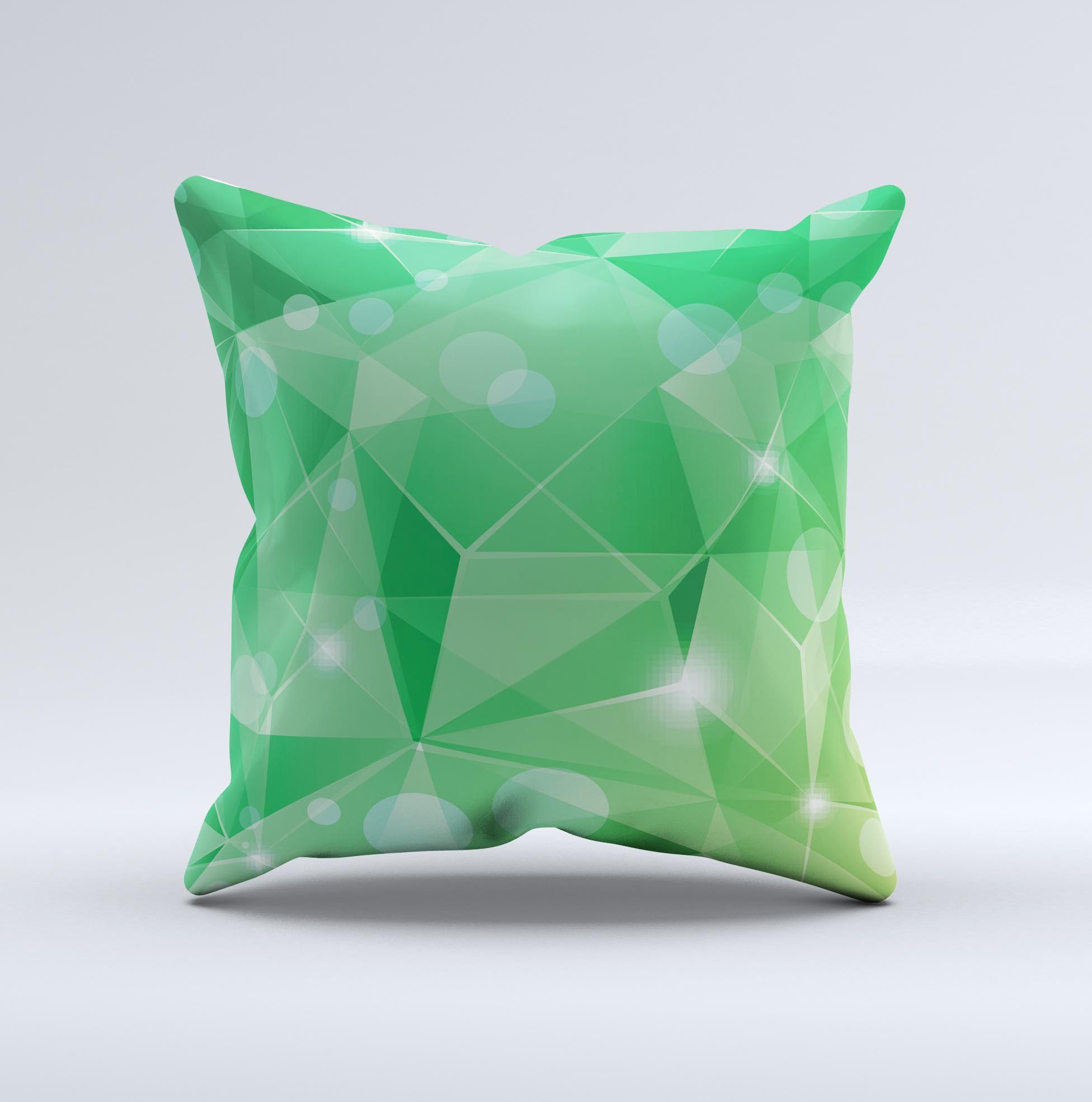 Vector Shiny Green Crystal Pattern decorative throw pillow with a unique handcrafted design, showcasing vibrant colors and high-quality fabric.