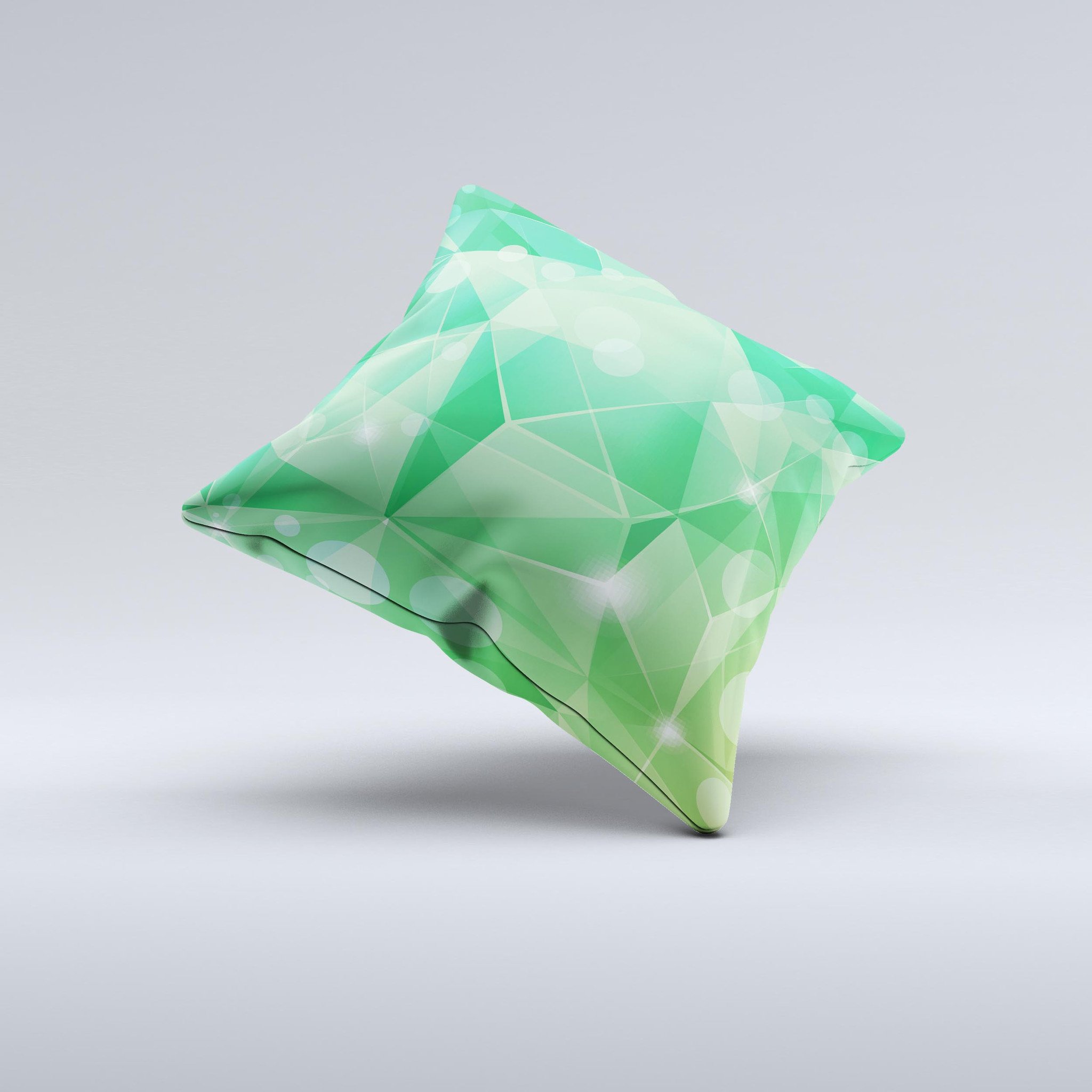 Vector Shiny Green Crystal Pattern decorative throw pillow with a unique handcrafted design, showcasing vibrant colors and high-quality fabric.