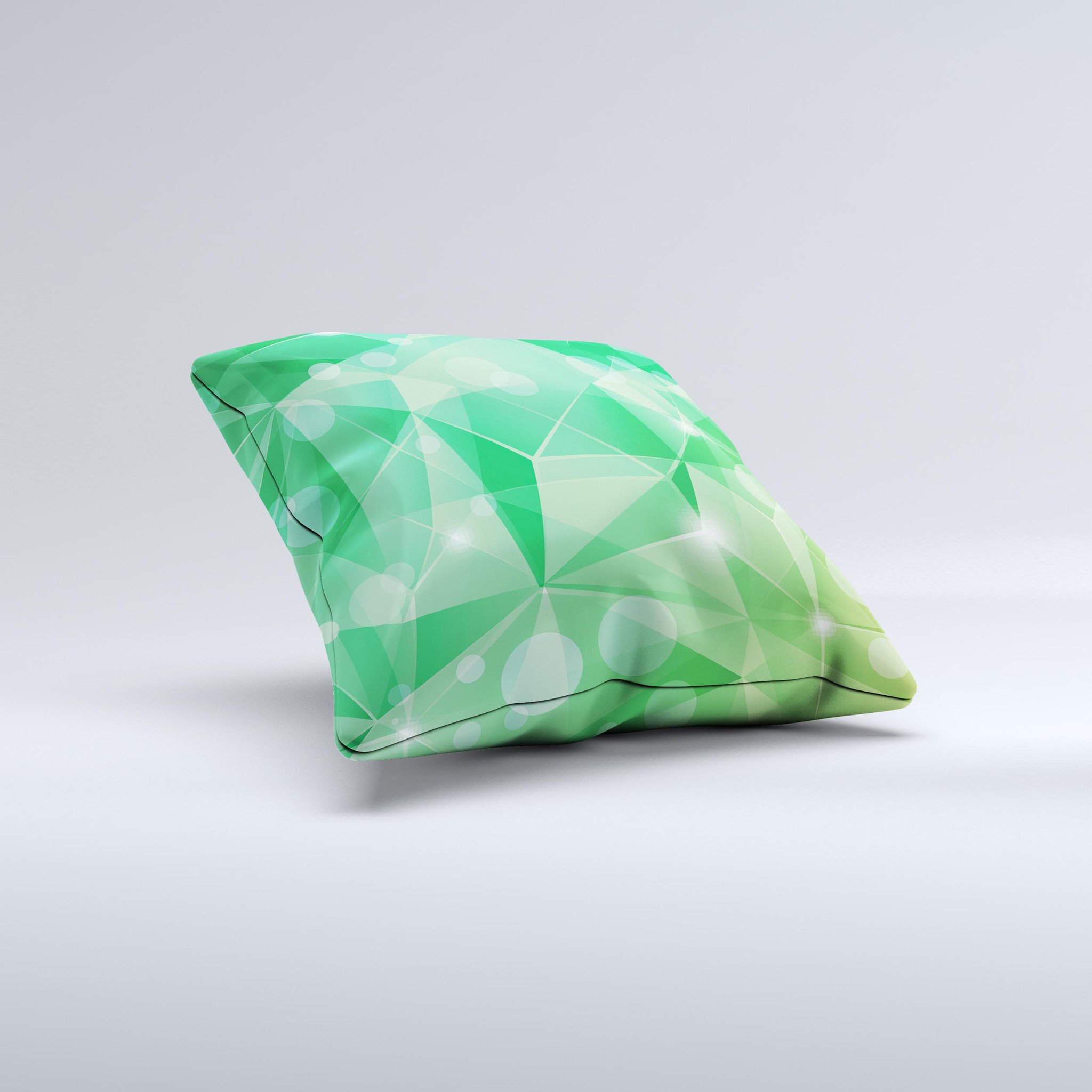 Vector Shiny Green Crystal Pattern decorative throw pillow with a unique handcrafted design, showcasing vibrant colors and high-quality fabric.