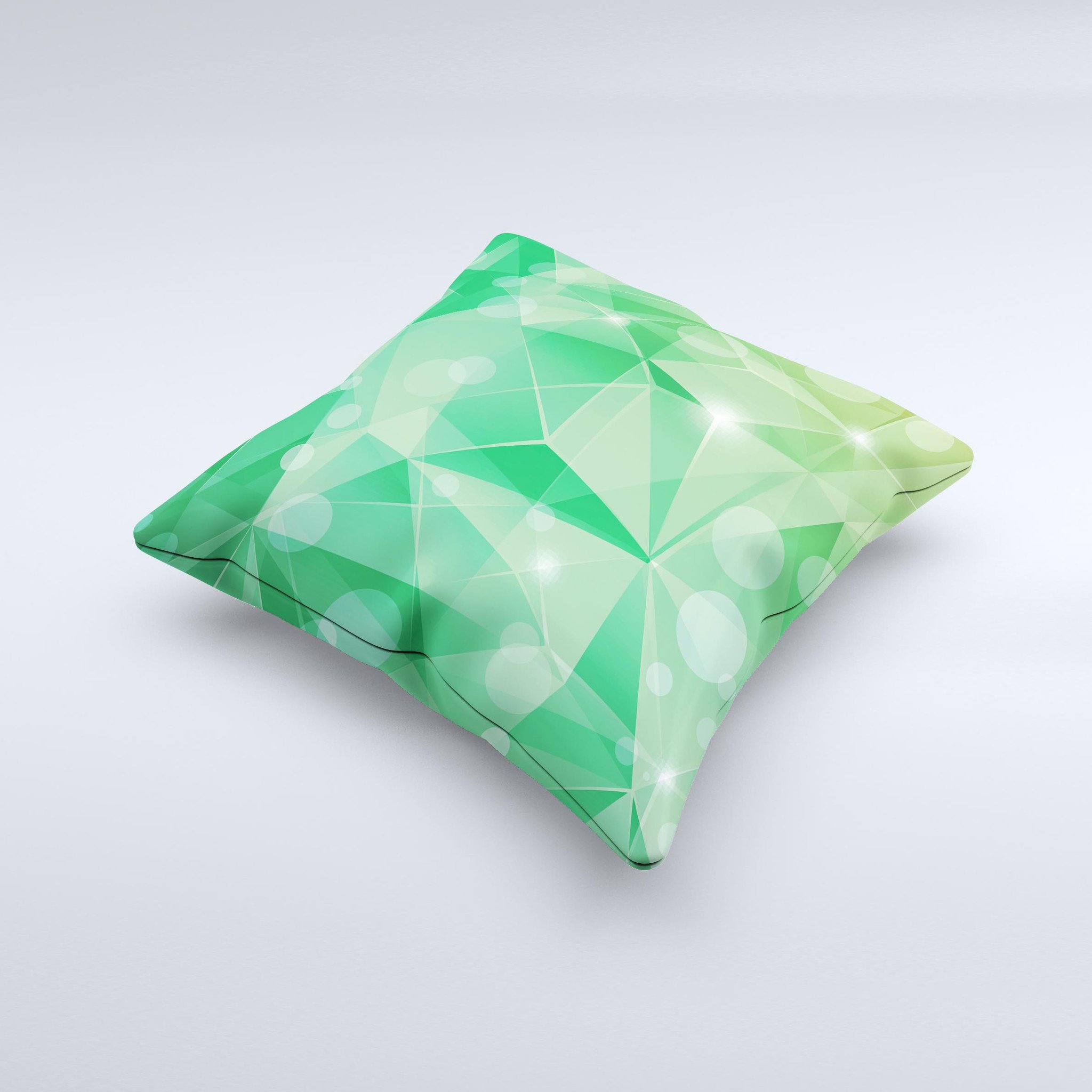 Vector Shiny Green Crystal Pattern decorative throw pillow with a unique handcrafted design, showcasing vibrant colors and high-quality fabric.