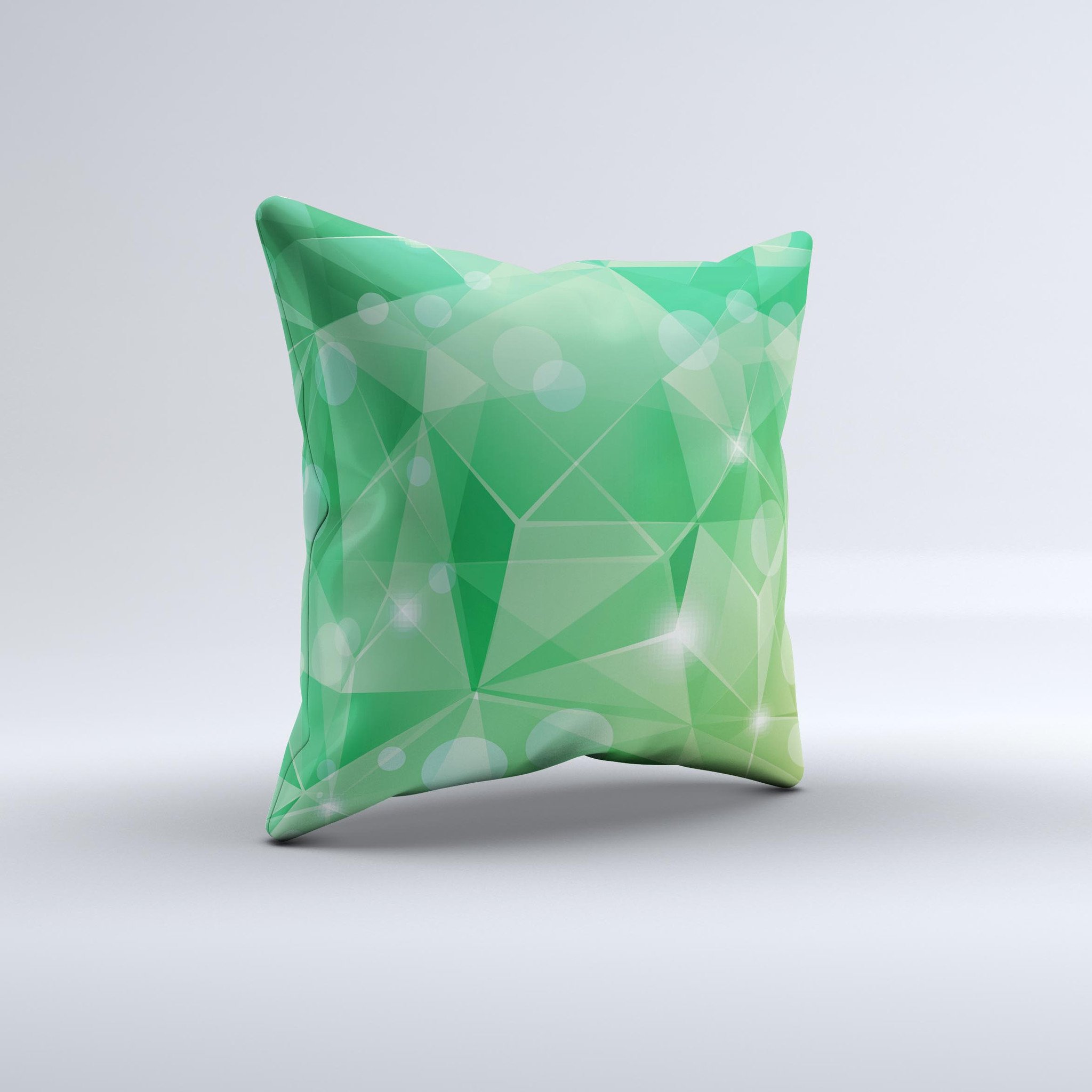 Vector Shiny Green Crystal Pattern decorative throw pillow with a unique handcrafted design, showcasing vibrant colors and high-quality fabric.