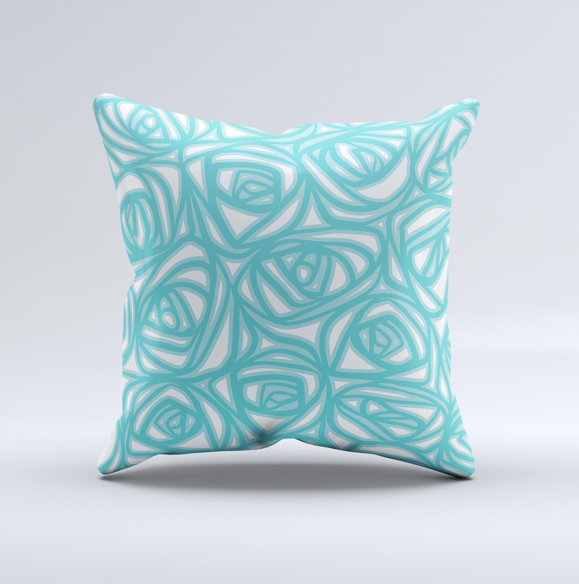 Vector Subtle Blues Pattern Ink-Fuzed Decorative Throw Pillow showcasing a unique handmade design with subtle blue hues.