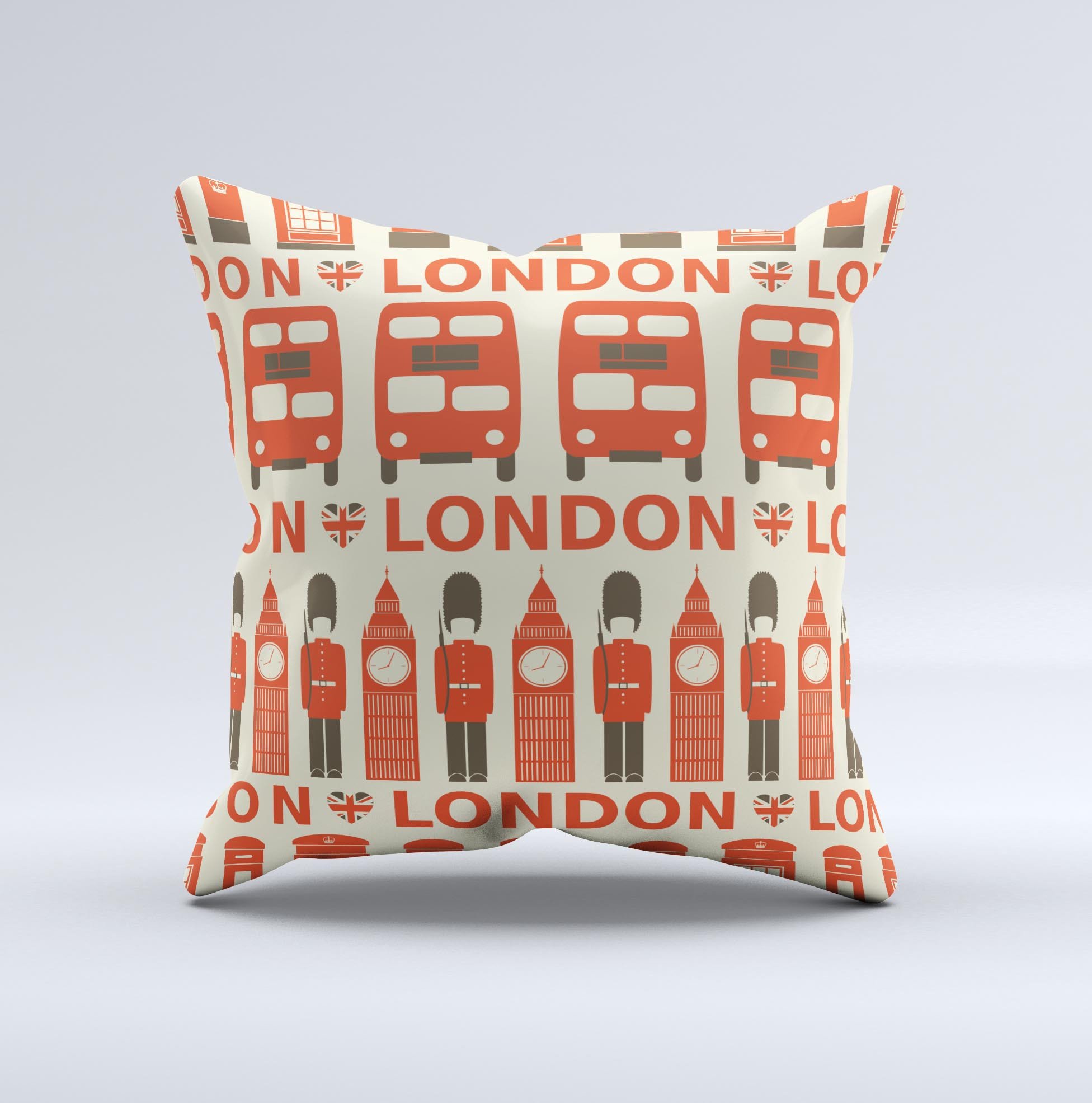 Vector Tan and Red London Ink-Fuzed Decorative Throw Pillow showcasing intricate design and high-quality fabric.