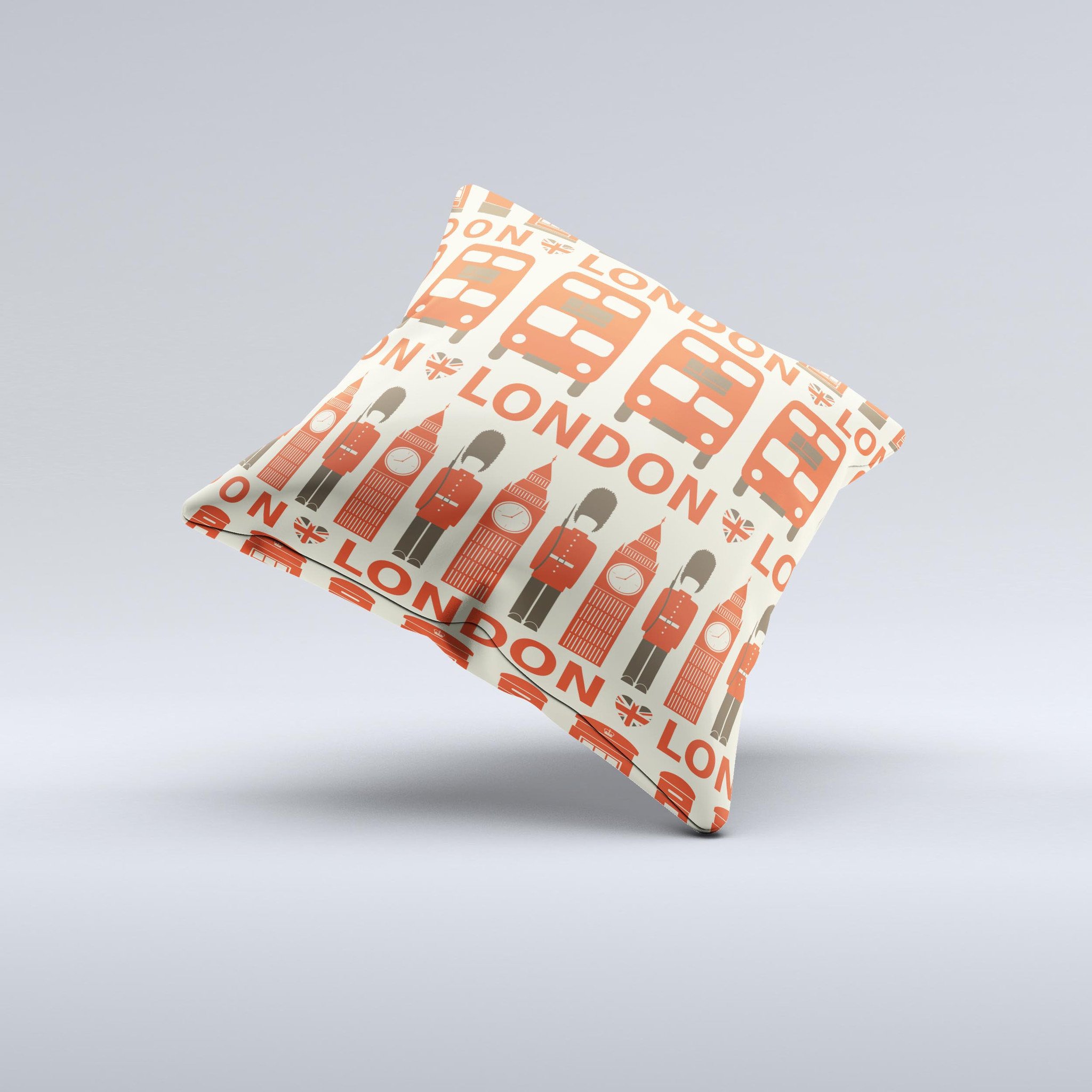 Vector Tan and Red London Ink-Fuzed Decorative Throw Pillow showcasing intricate design and high-quality fabric.