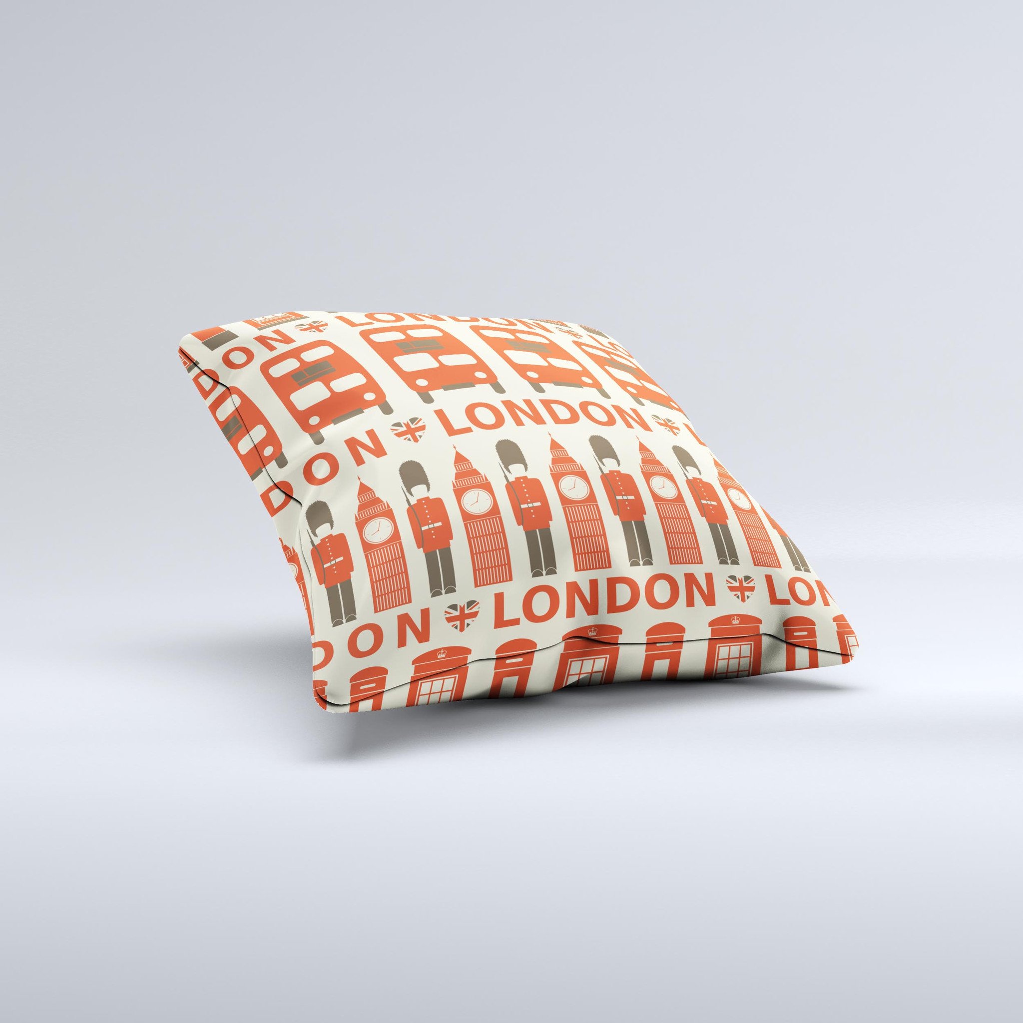 Vector Tan and Red London Ink-Fuzed Decorative Throw Pillow showcasing intricate design and high-quality fabric.