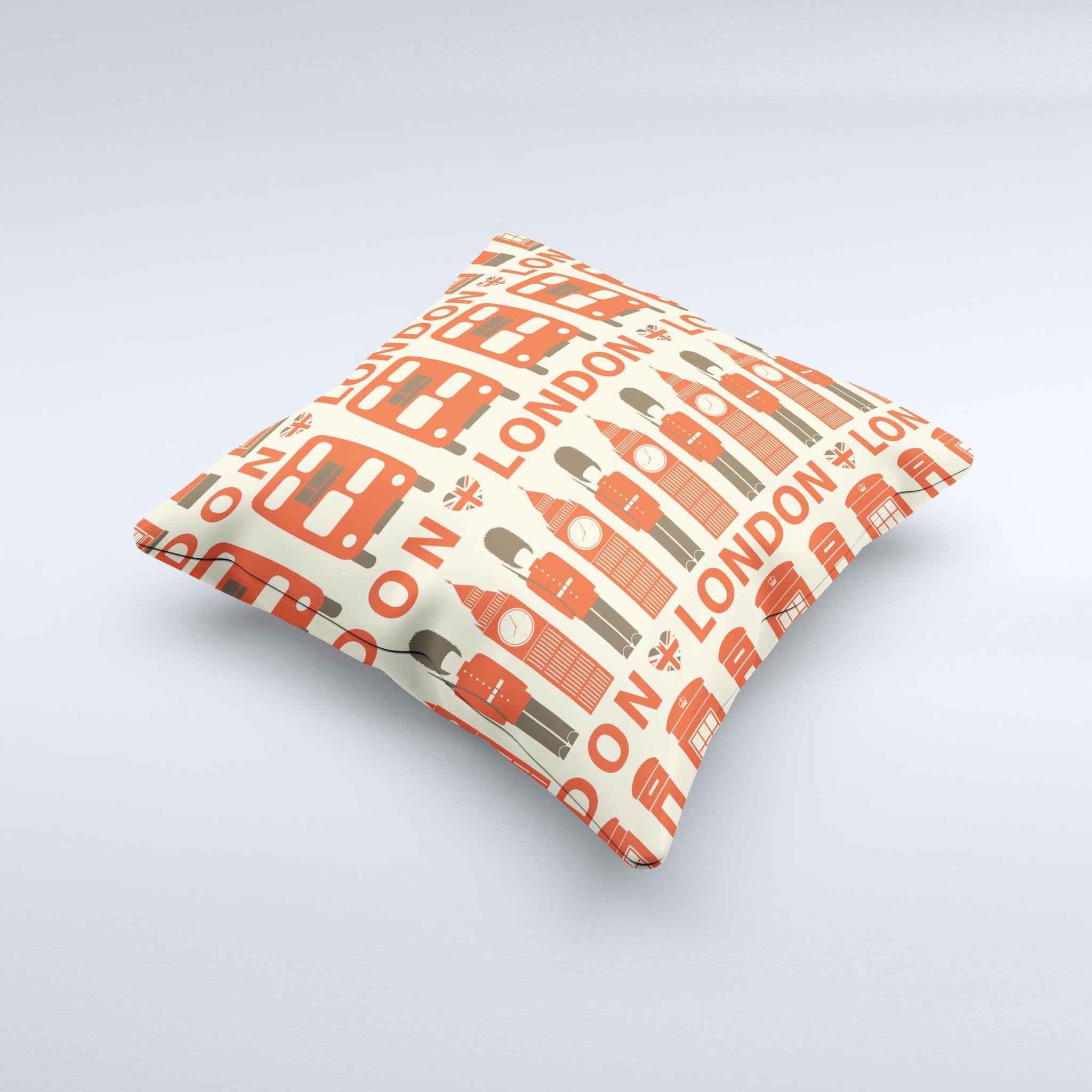 Vector Tan and Red London Ink-Fuzed Decorative Throw Pillow showcasing intricate design and high-quality fabric.