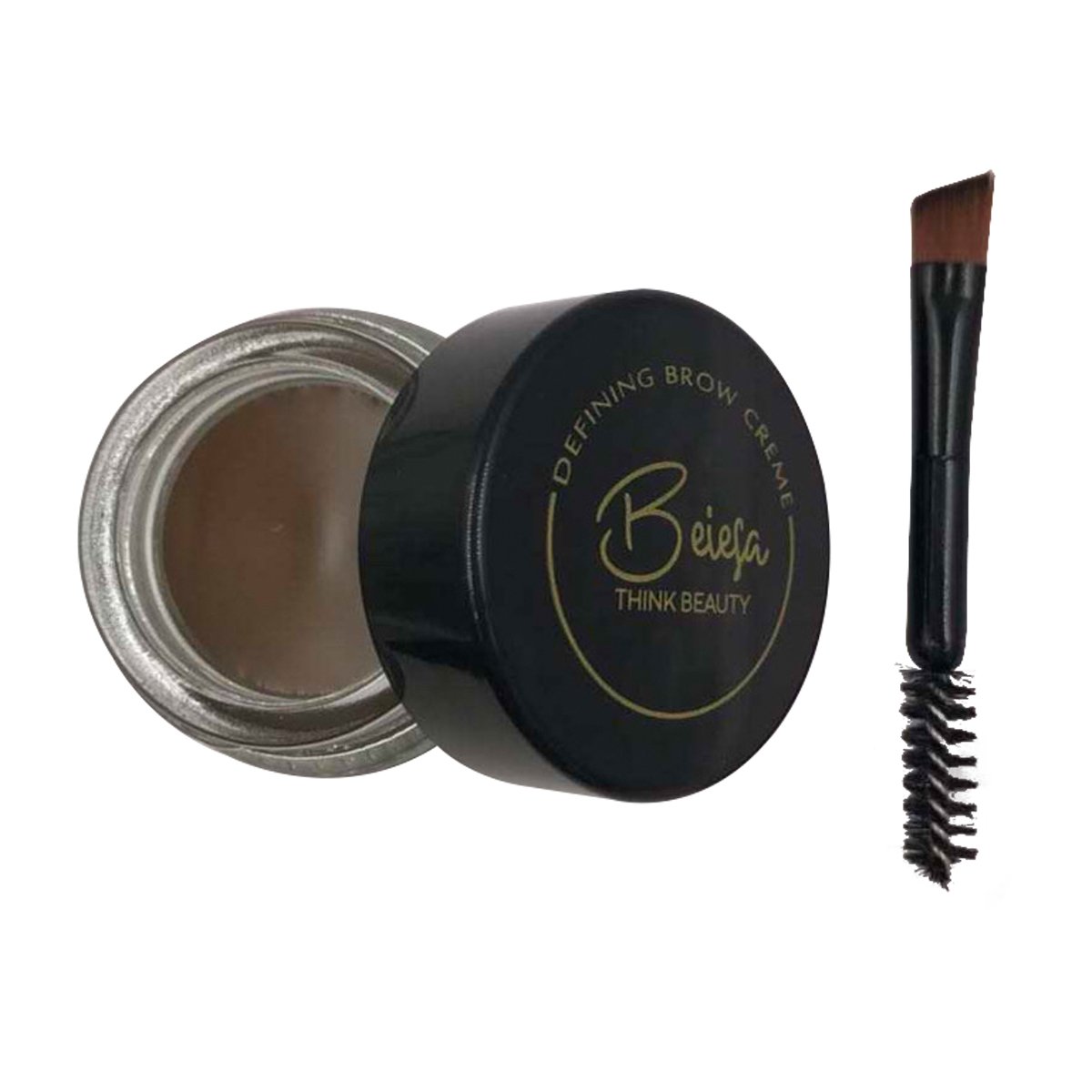 Vegan Defining Brow Creme in Soft Brown, showcasing its matte and smudge-proof texture in a sleek container.