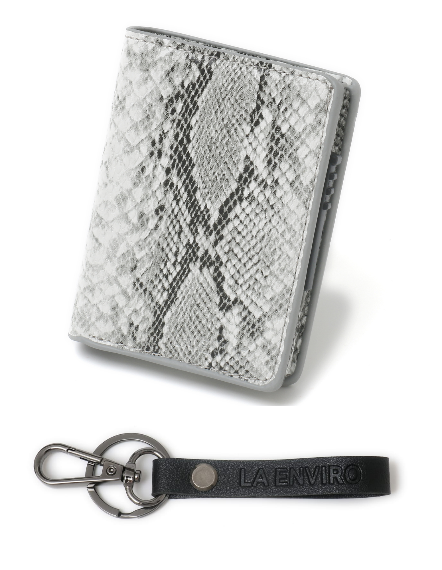 VEGAN Skin Leather Wallet in Grey with RFID blocking technology, slim design, and gift box packaging.