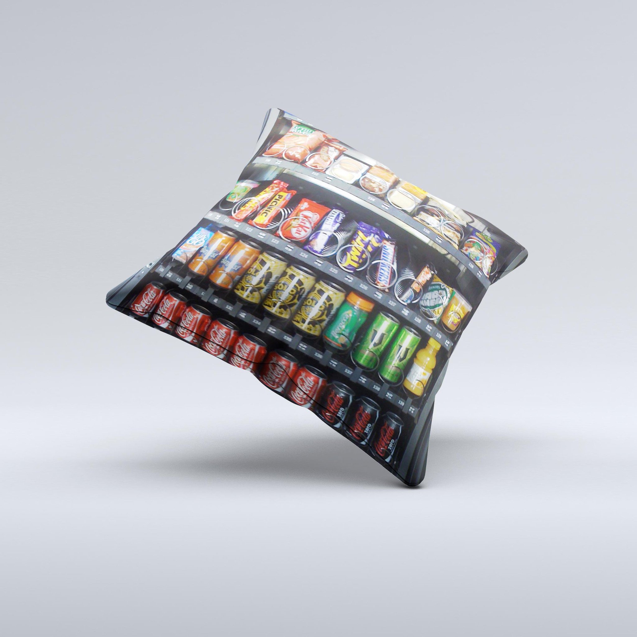 Vending Machine Ink-Fuzed Decorative Throw Pillow featuring unique hand-produced graphic design, crafted in Virginia with high-quality materials.