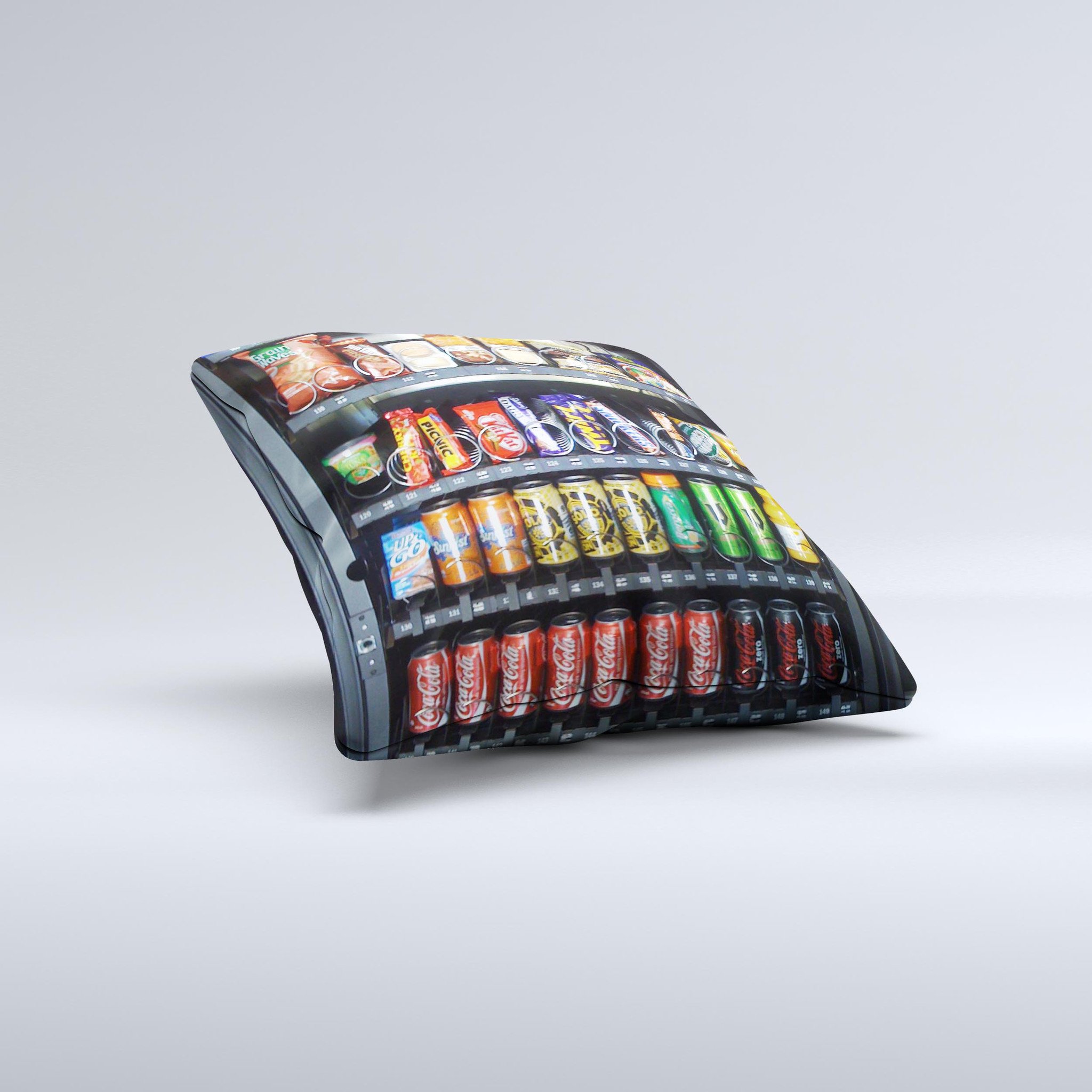 Vending Machine Ink-Fuzed Decorative Throw Pillow featuring unique hand-produced graphic design, crafted in Virginia with high-quality materials.