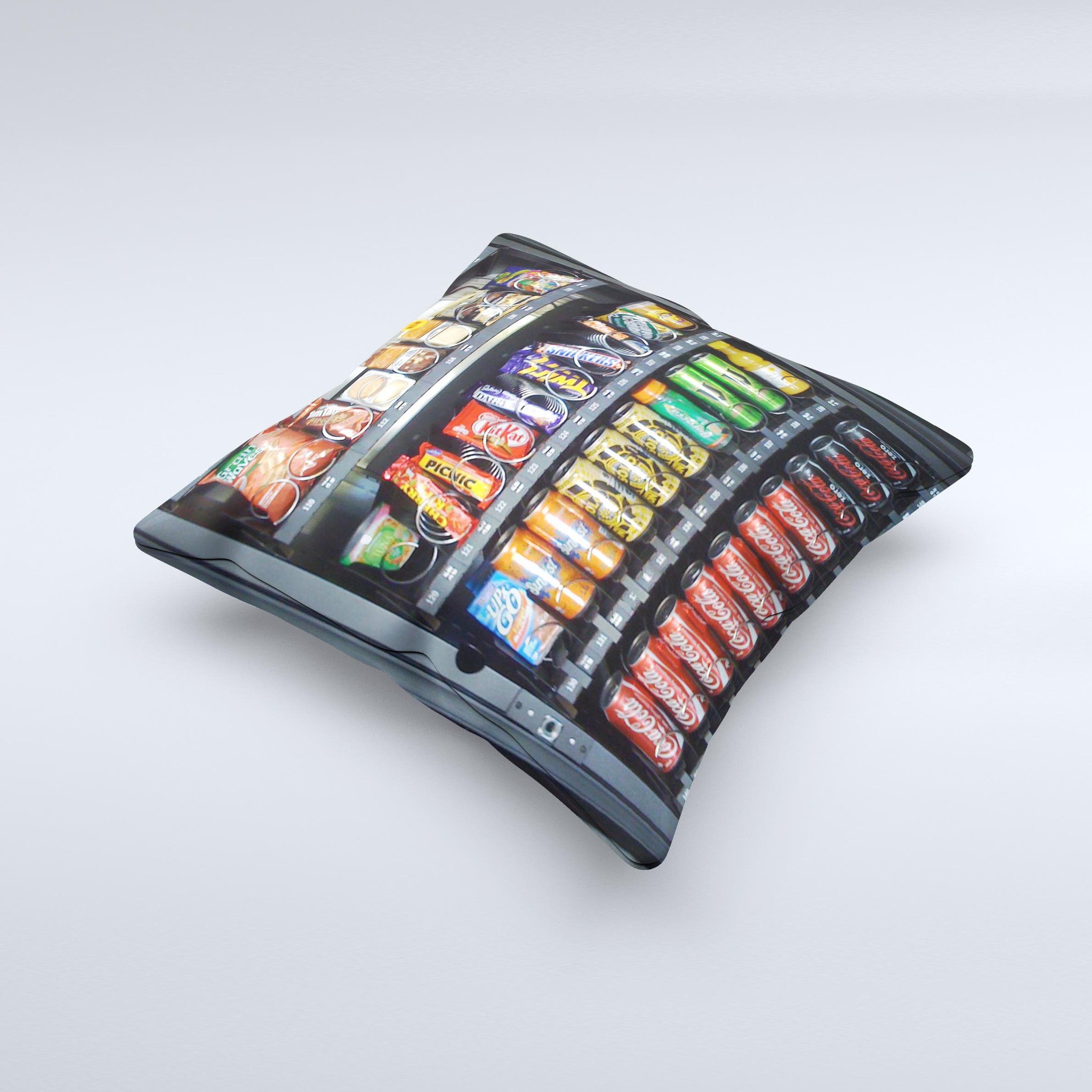 Vending Machine Ink-Fuzed Decorative Throw Pillow featuring unique hand-produced graphic design, crafted in Virginia with high-quality materials.