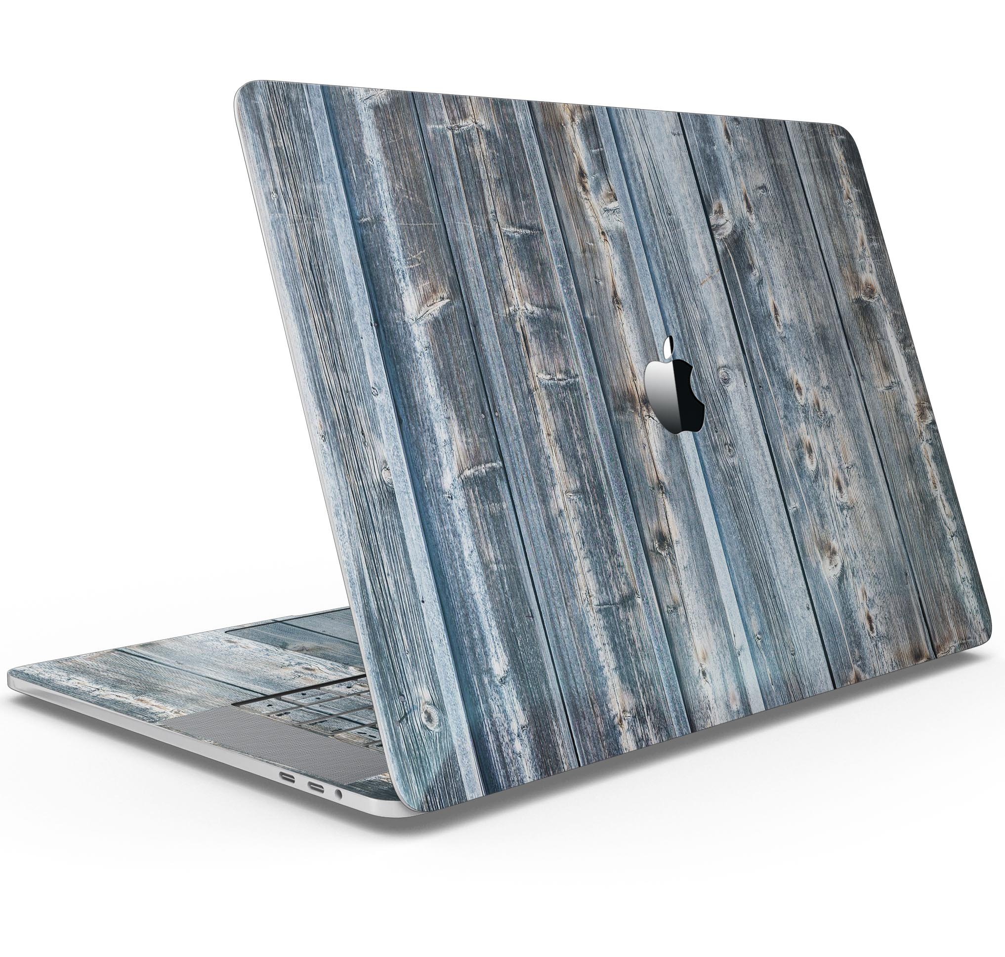 Vertical Planks of Wood skin decal wrap kit for MacBook, showcasing a rustic wood grain design for stylish protection.