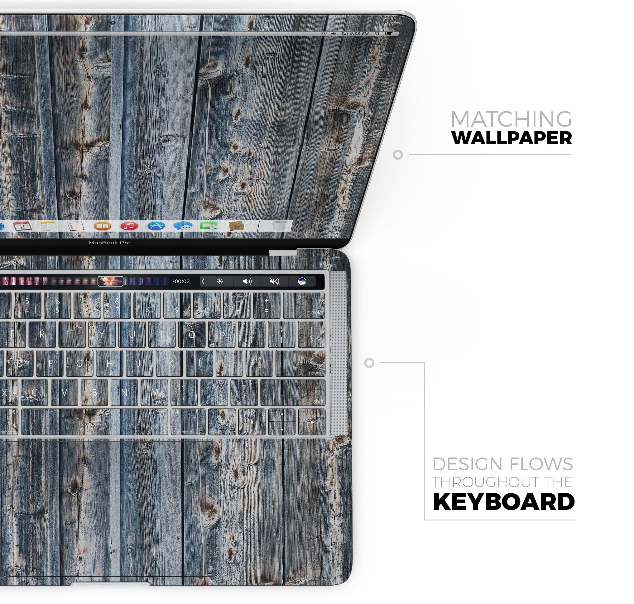 Vertical Planks of Wood skin decal wrap kit for MacBook, showcasing a rustic wood grain design for stylish protection.