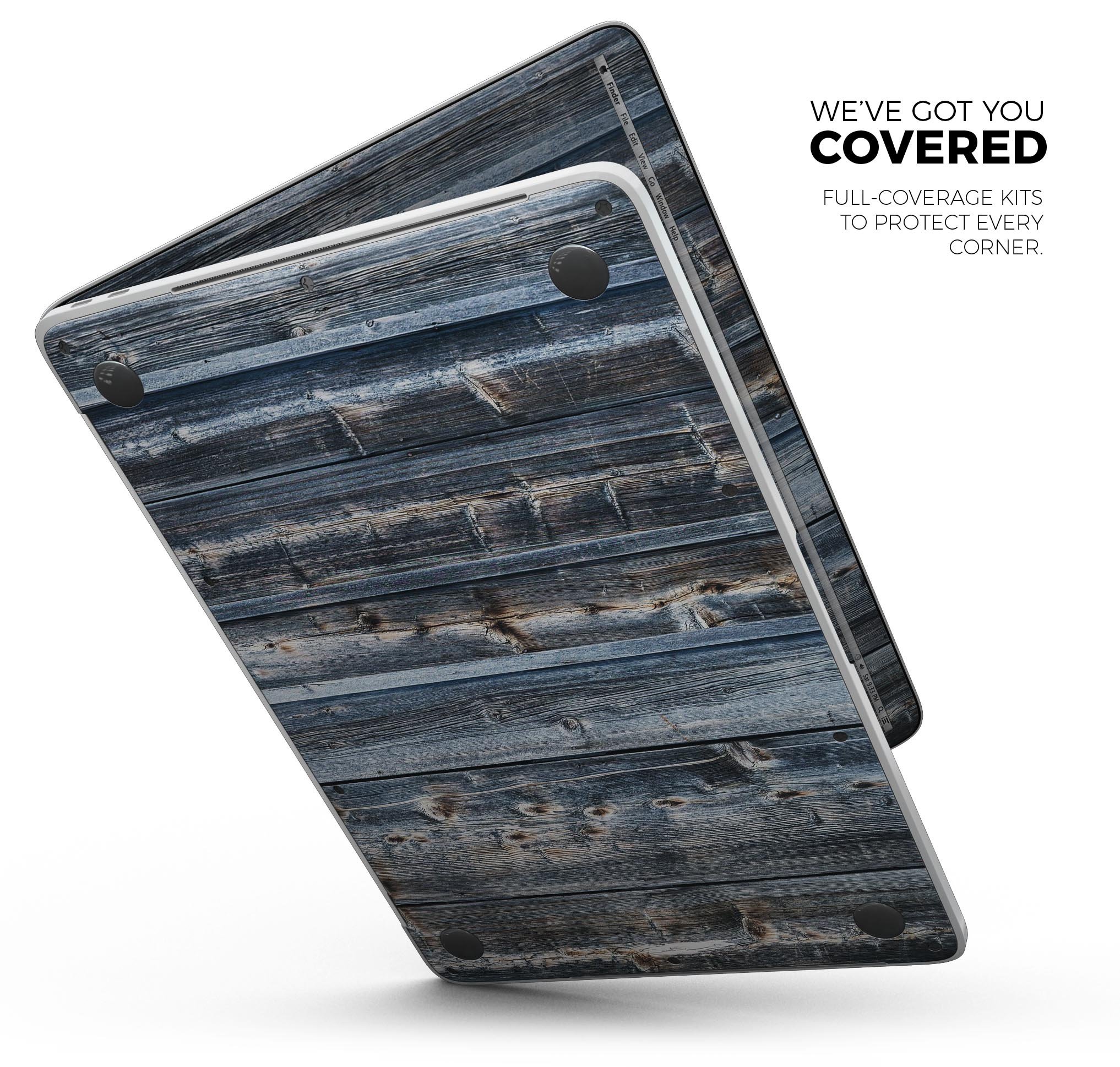 Vertical Planks of Wood skin decal wrap kit for MacBook, showcasing a rustic wood grain design for stylish protection.