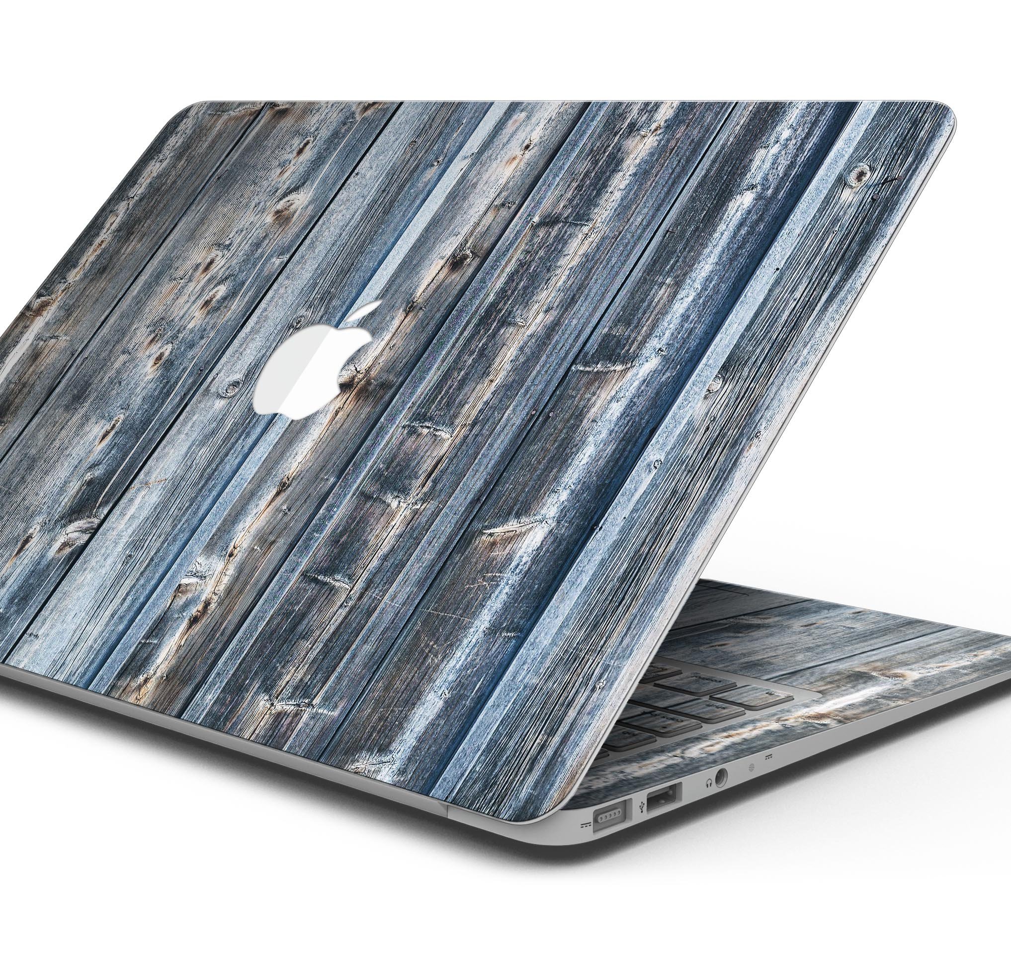 Vertical Planks of Wood skin decal wrap kit for MacBook, showcasing a stylish wood design that protects the device.