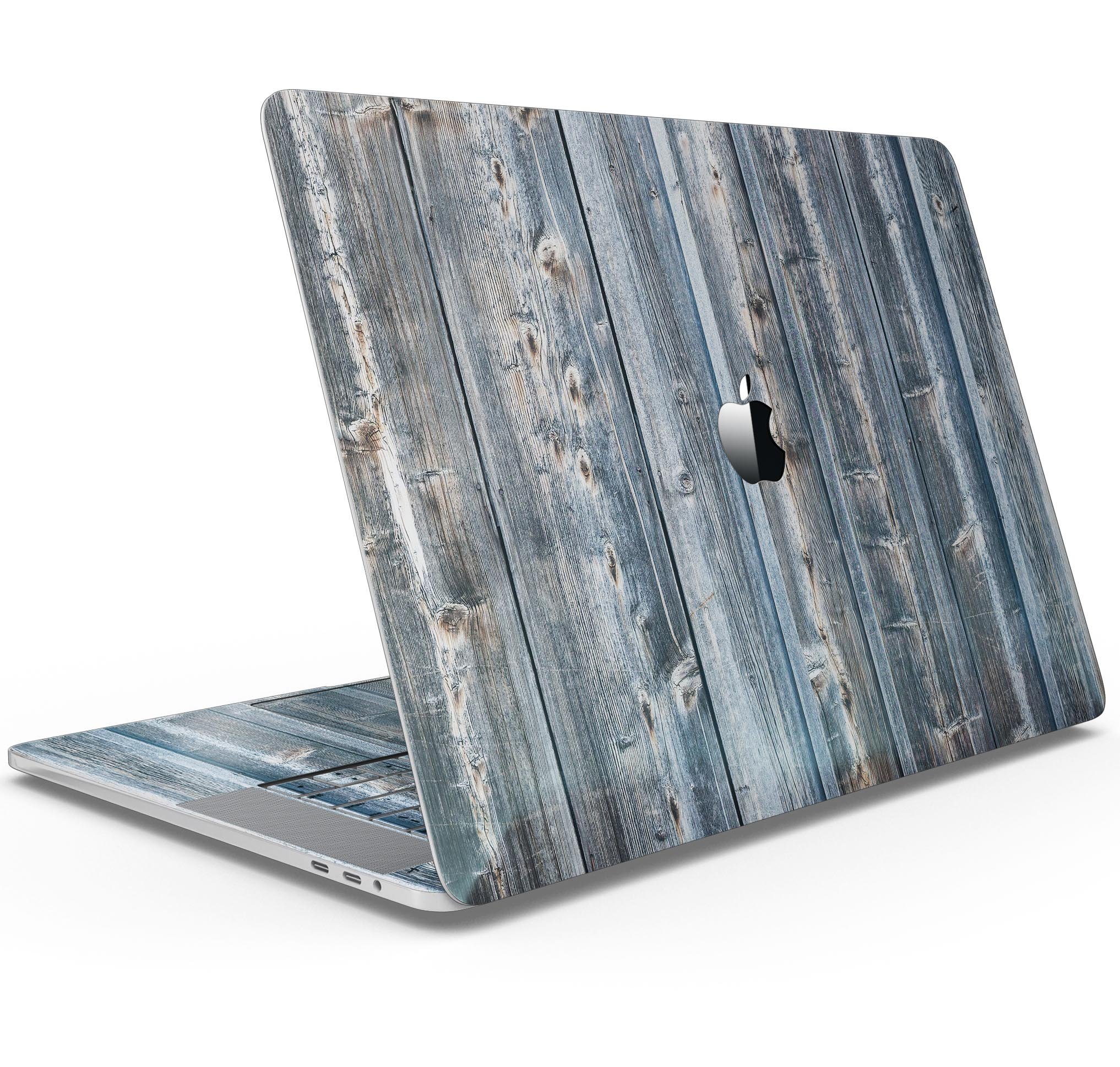 Vertical Planks of Wood skin decal wrap kit for MacBook, showcasing a stylish wood design that protects the device.