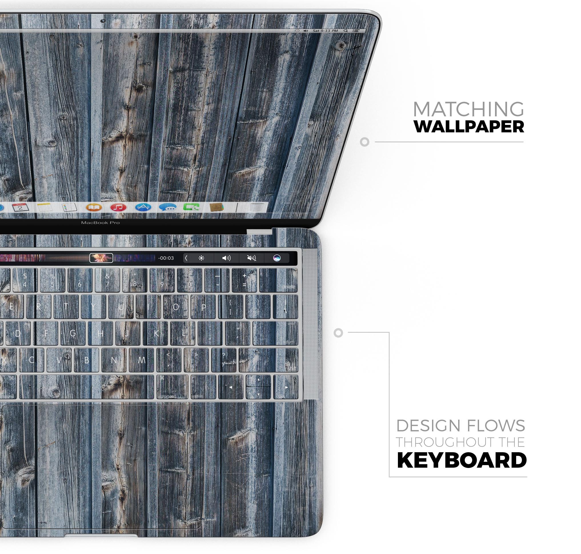 Vertical Planks of Wood skin decal wrap kit for MacBook, showcasing a stylish wood design that protects the device.