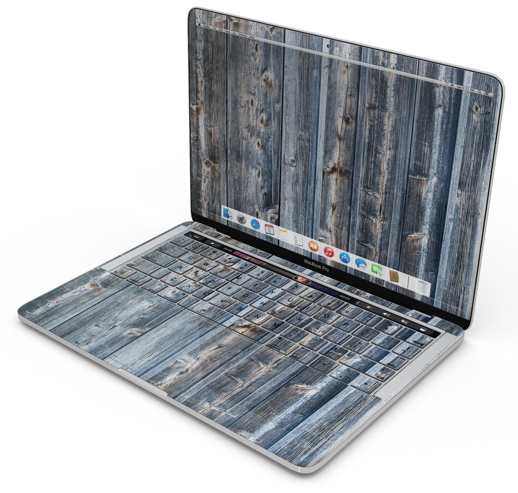 Vertical Planks of Wood skin decal wrap kit for MacBook, showcasing a stylish wood design that protects the device.