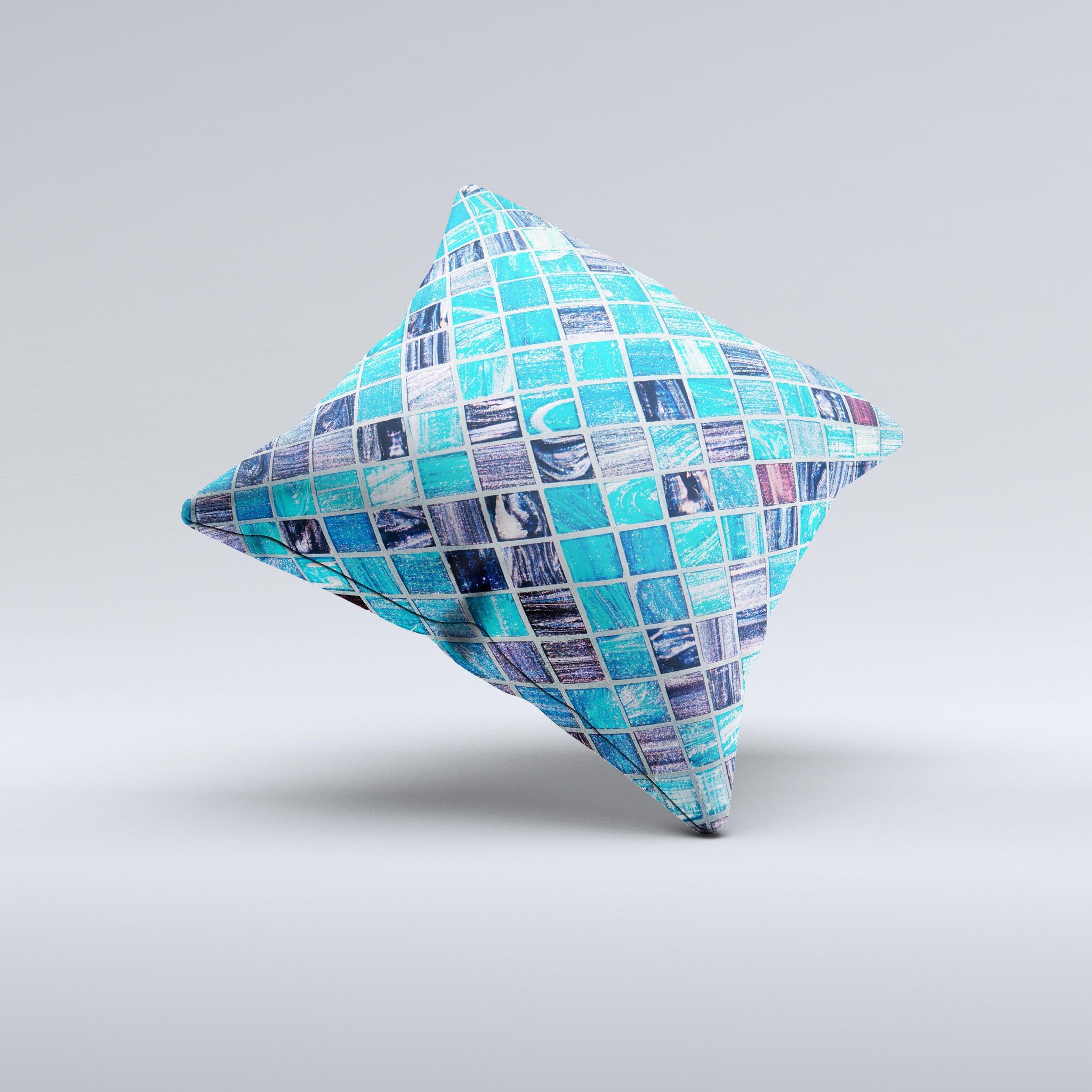 Vibrant Blue Glow-Tiles decorative throw pillow with intricate design, handcrafted in Virginia, showcasing unique patterns and colors.