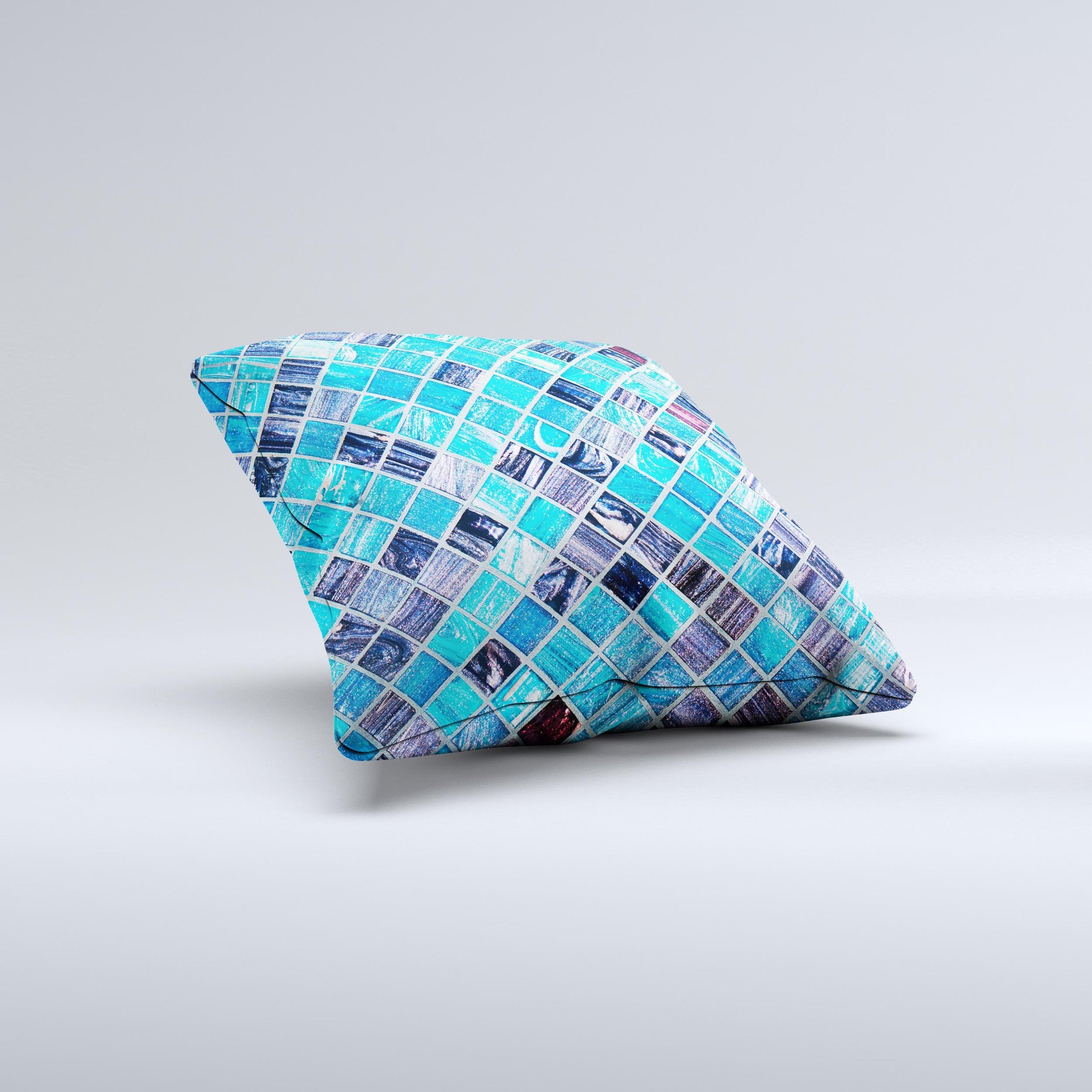 Vibrant Blue Glow-Tiles decorative throw pillow with intricate design, handcrafted in Virginia, showcasing unique patterns and colors.