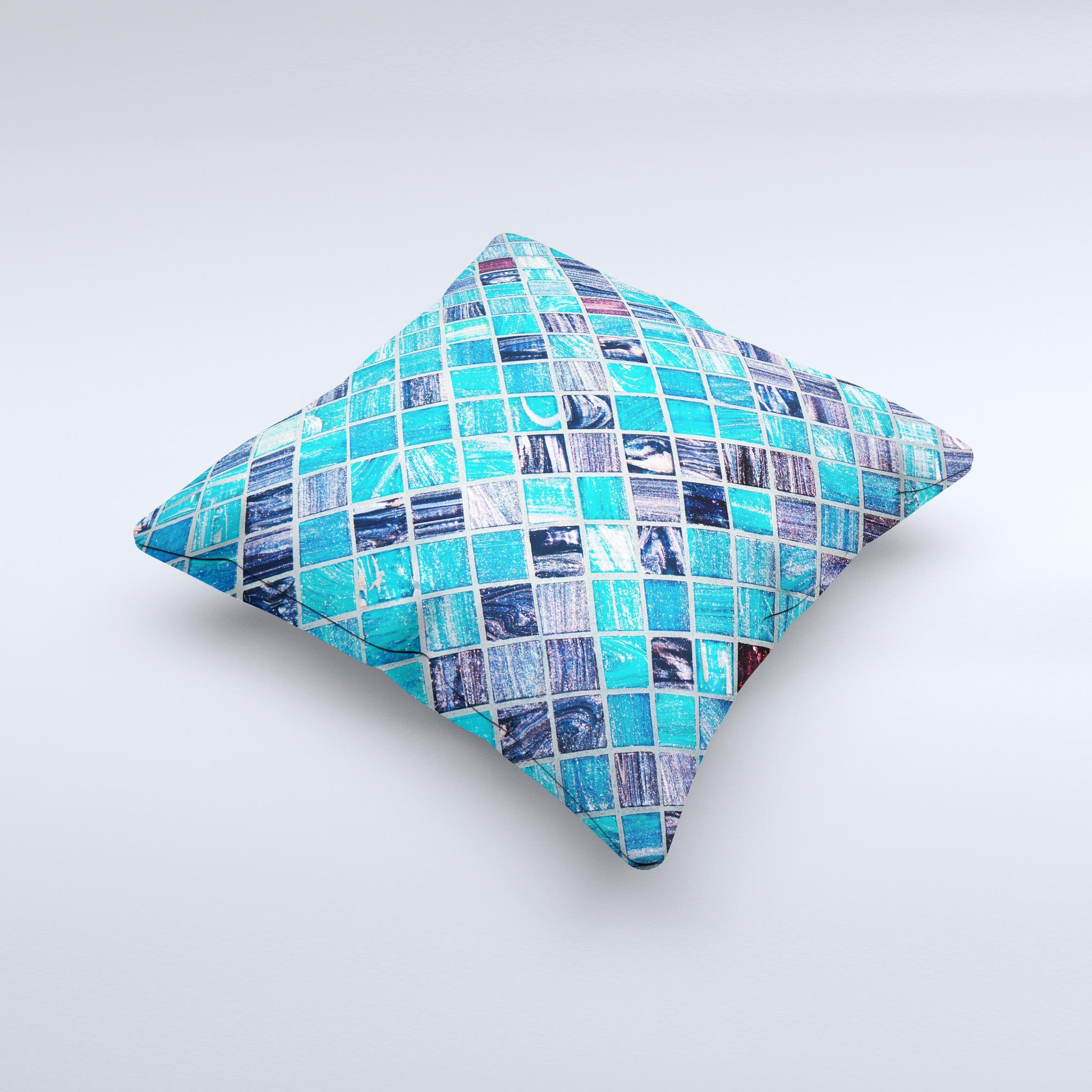 Vibrant Blue Glow-Tiles decorative throw pillow with intricate design, handcrafted in Virginia, showcasing unique patterns and colors.