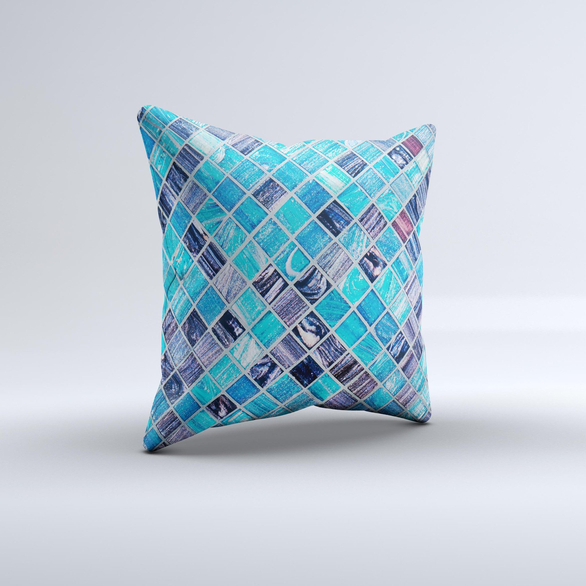 Vibrant Blue Glow-Tiles decorative throw pillow with intricate design, handcrafted in Virginia, showcasing unique patterns and colors.