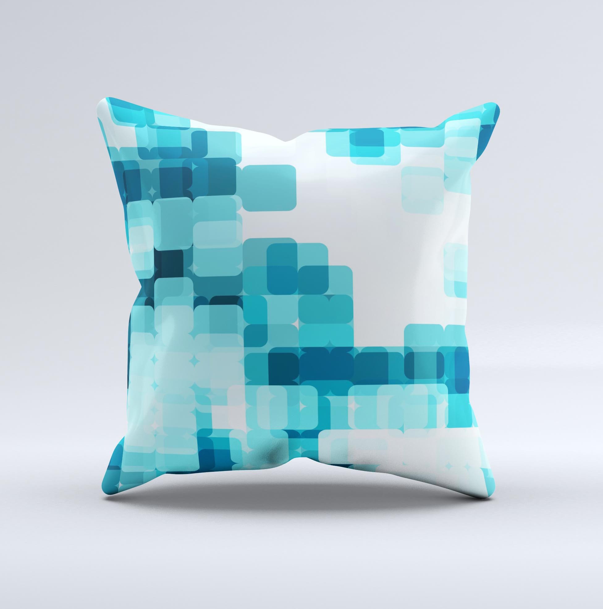 Vibrant Blue HD Blocks decorative throw pillow featuring intricate block designs, handcrafted in Virginia with high-quality materials.