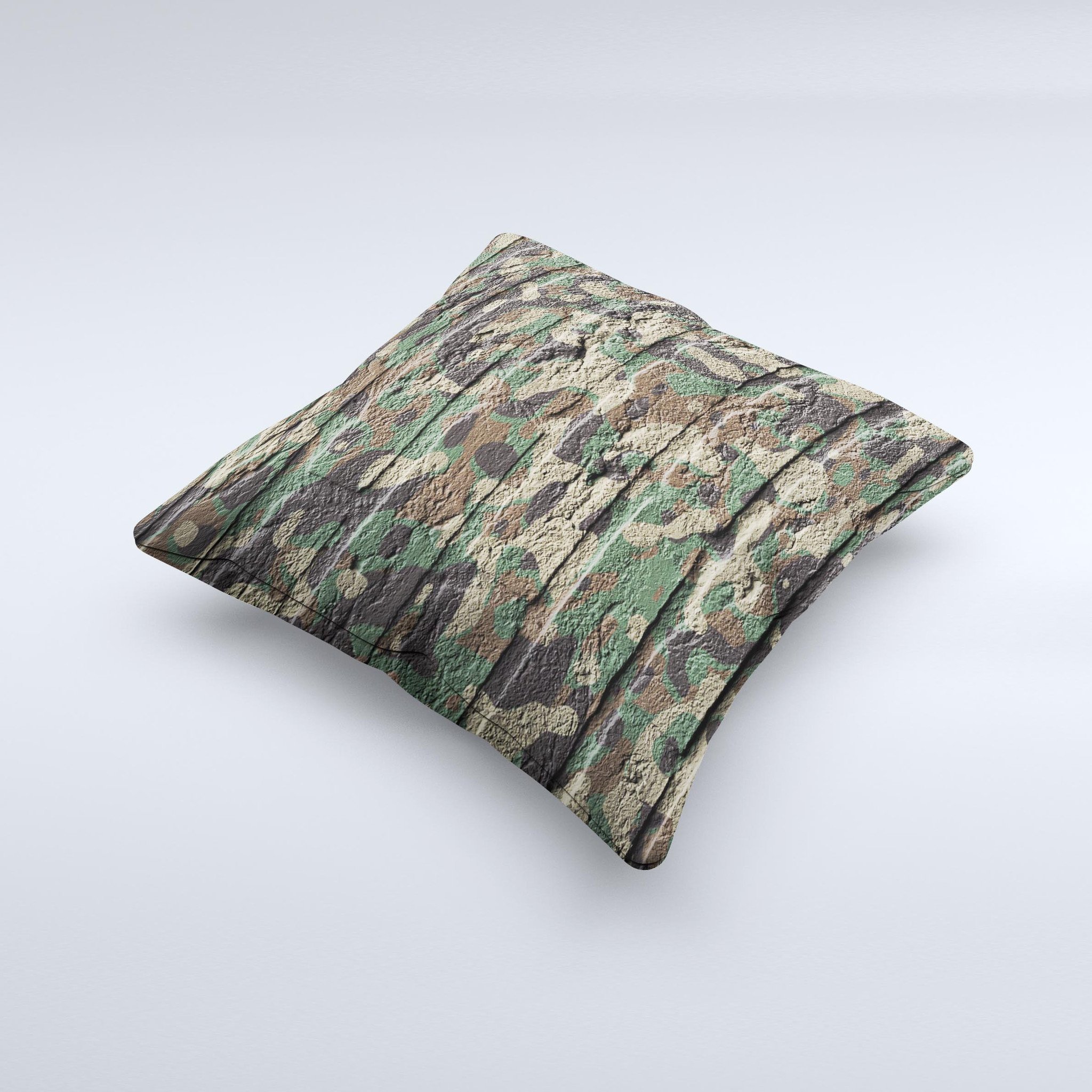 Vibrant Brick Camouflage Wall Throw Pillow showcasing a unique design with rich colors and textures, handcrafted in Virginia.