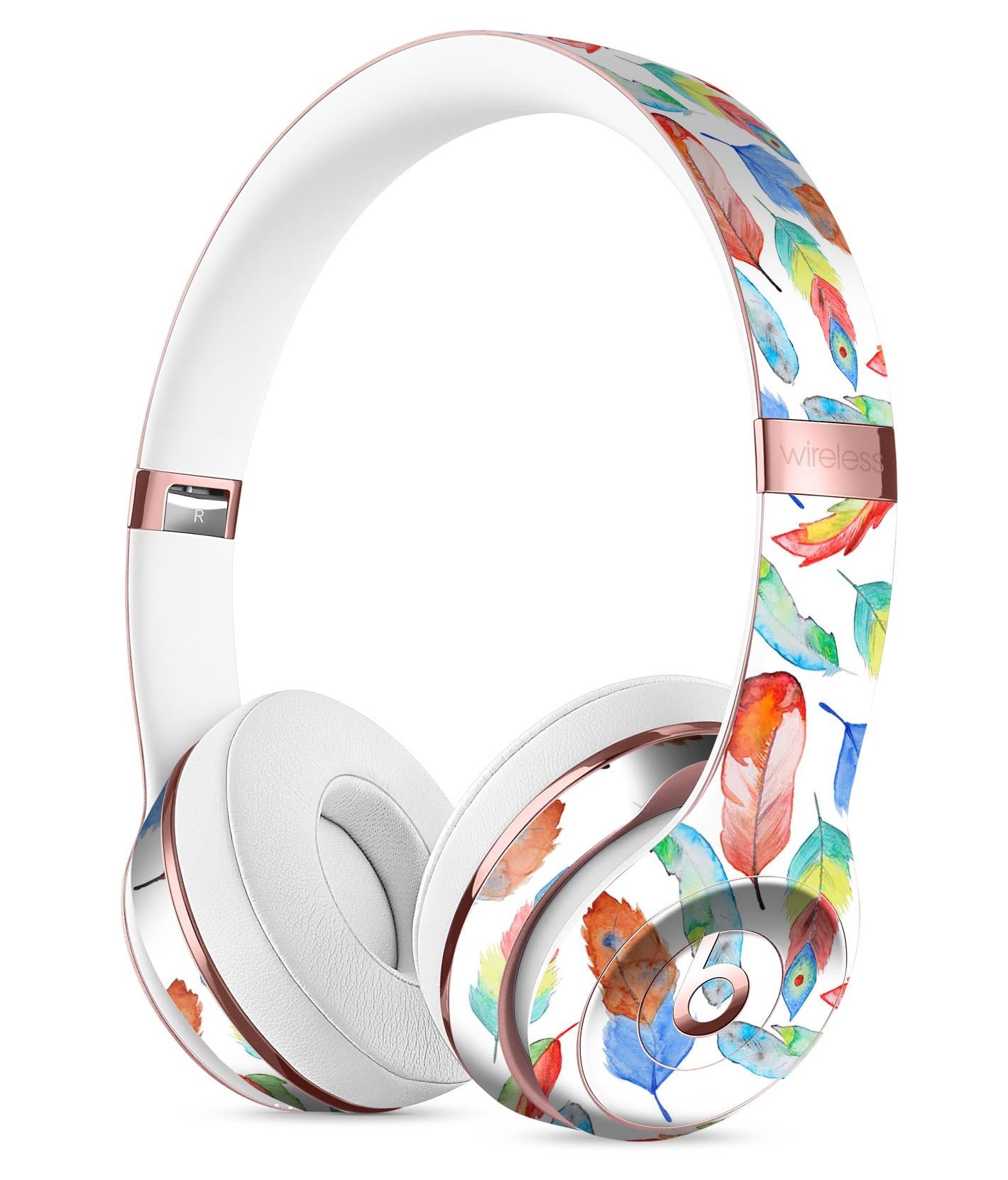 Vibrant Colorful Brushed Feathers Full-Body Skin Kit for Beats by Dre Solo 3 Wireless Headphones, showcasing a stylish design and premium vinyl material.