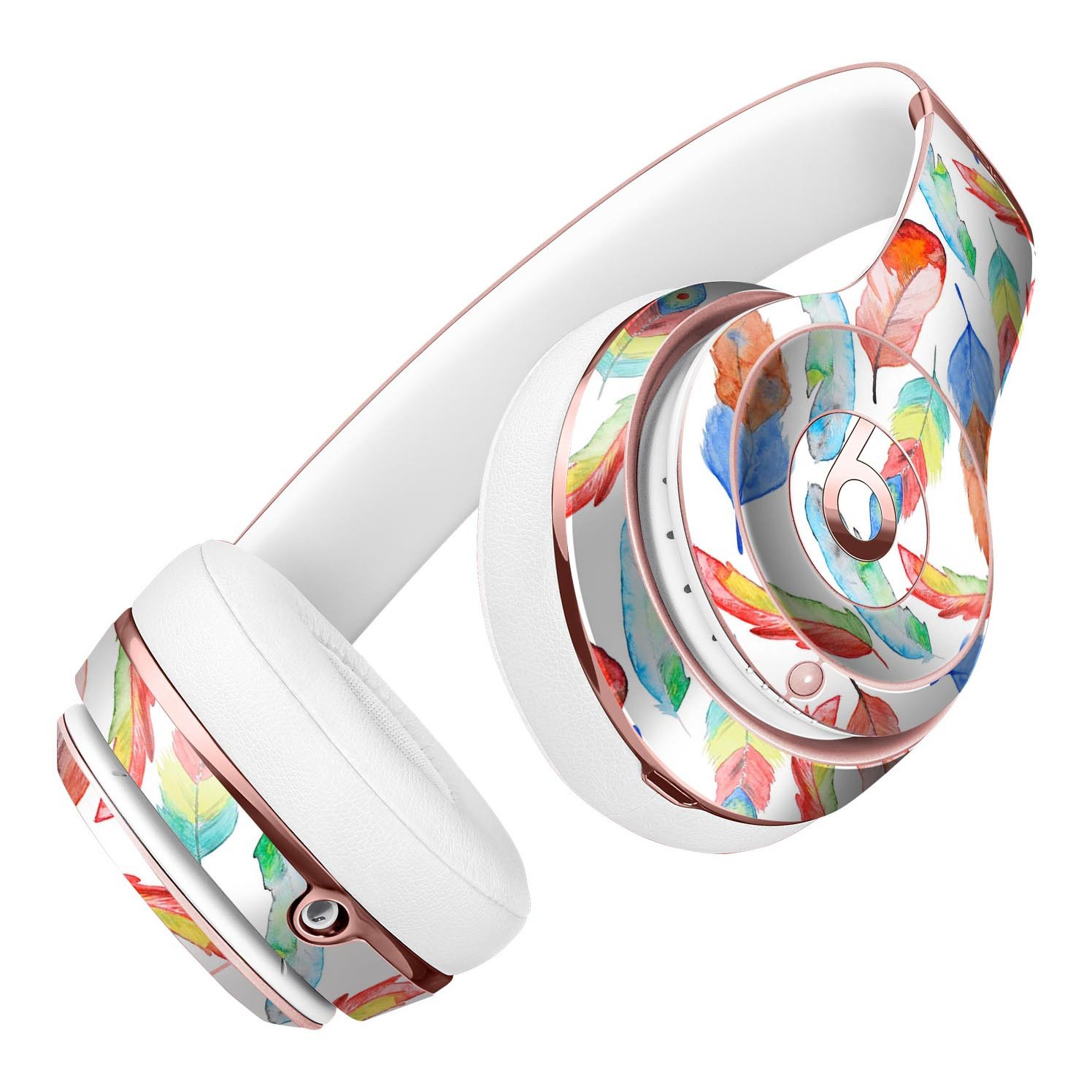 Vibrant Colorful Brushed Feathers Full-Body Skin Kit for Beats by Dre Solo 3 Wireless Headphones, showcasing a stylish design and premium vinyl material.