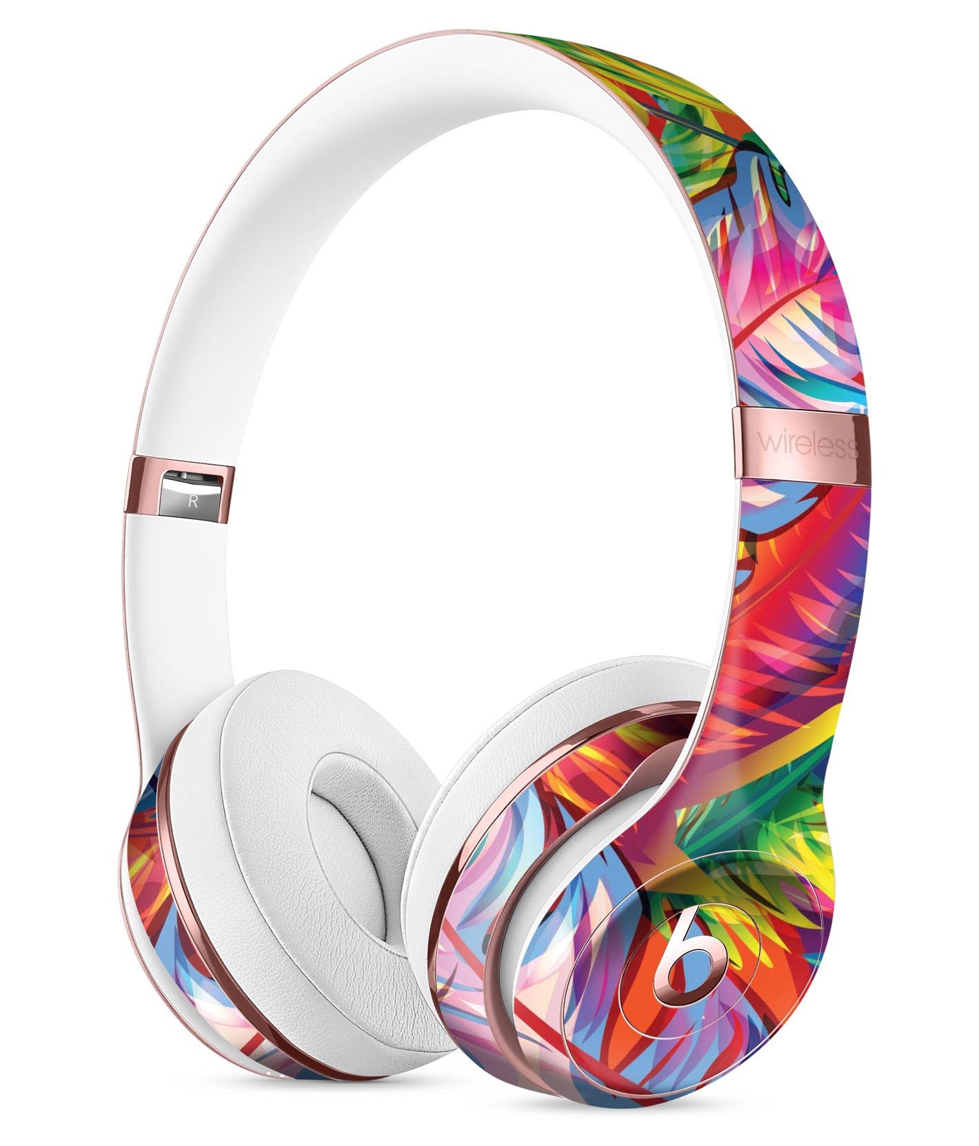 Vibrant Colorful Feathers Full-Body Skin Kit for Beats by Dre Solo 3 Wireless Headphones, showcasing a colorful feather design.