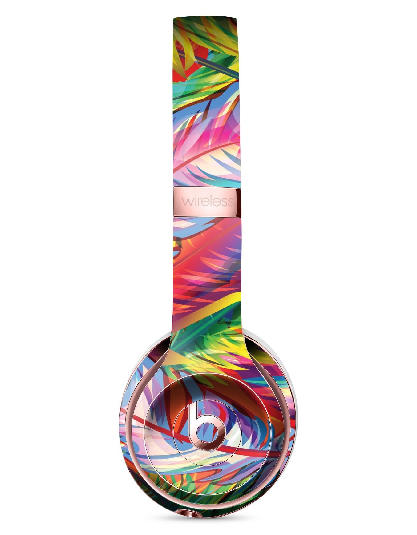 Vibrant Colorful Feathers Full-Body Skin Kit for Beats by Dre Solo 3 Wireless Headphones, showcasing a colorful feather design.