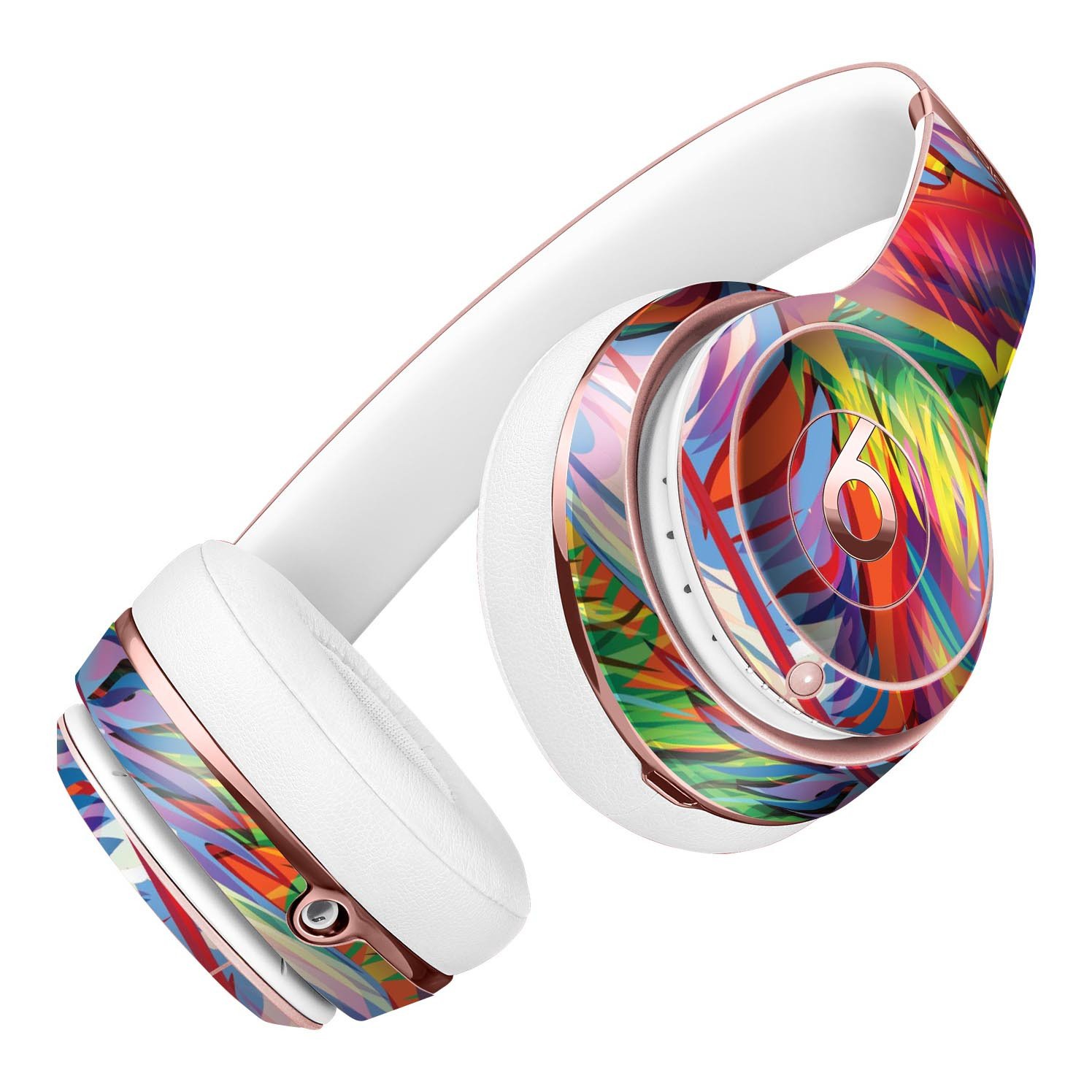 Vibrant Colorful Feathers Full-Body Skin Kit for Beats by Dre Solo 3 Wireless Headphones, showcasing a colorful feather design.