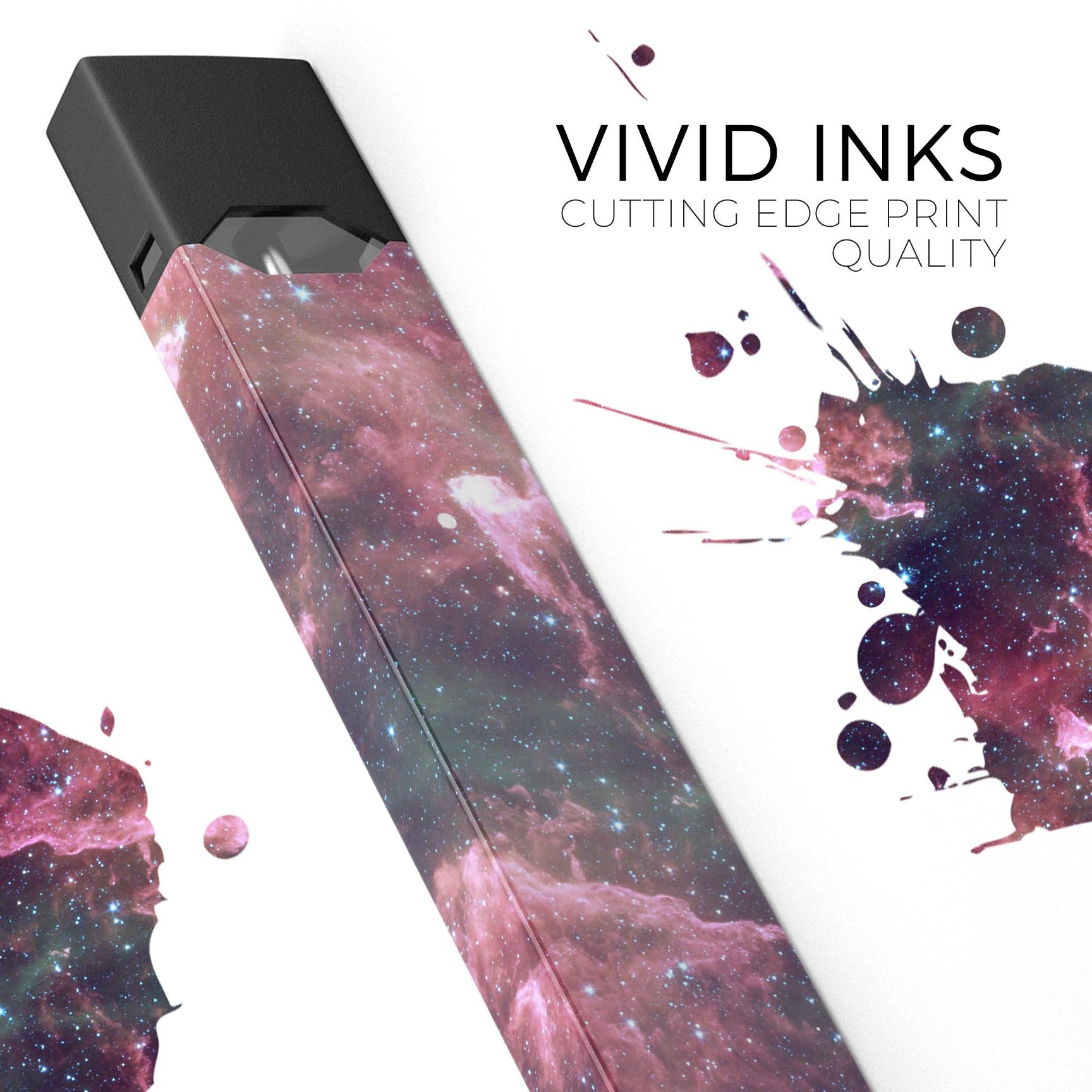 Vibrant Deep Space skin-wrap sticker designed for JUUL vaping device, showcasing a cosmic design with deep blues and purples.