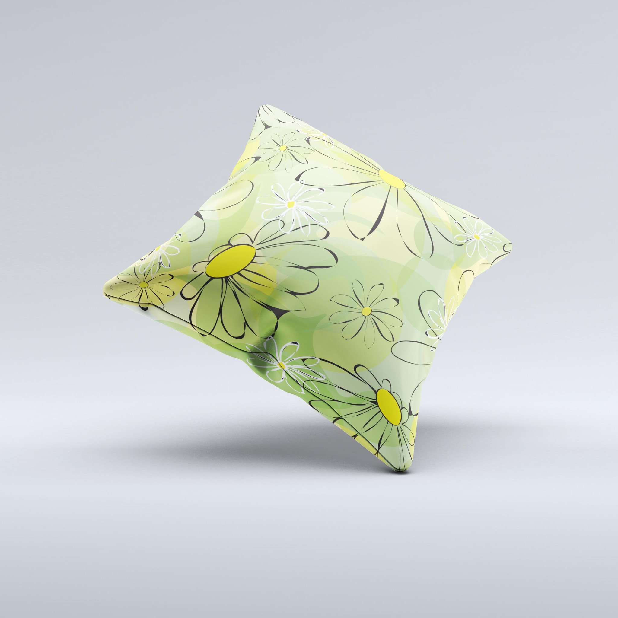 Vibrant green outlined floral decorative throw pillow with intricate design, handcrafted in Virginia, showcasing unique imperfections.