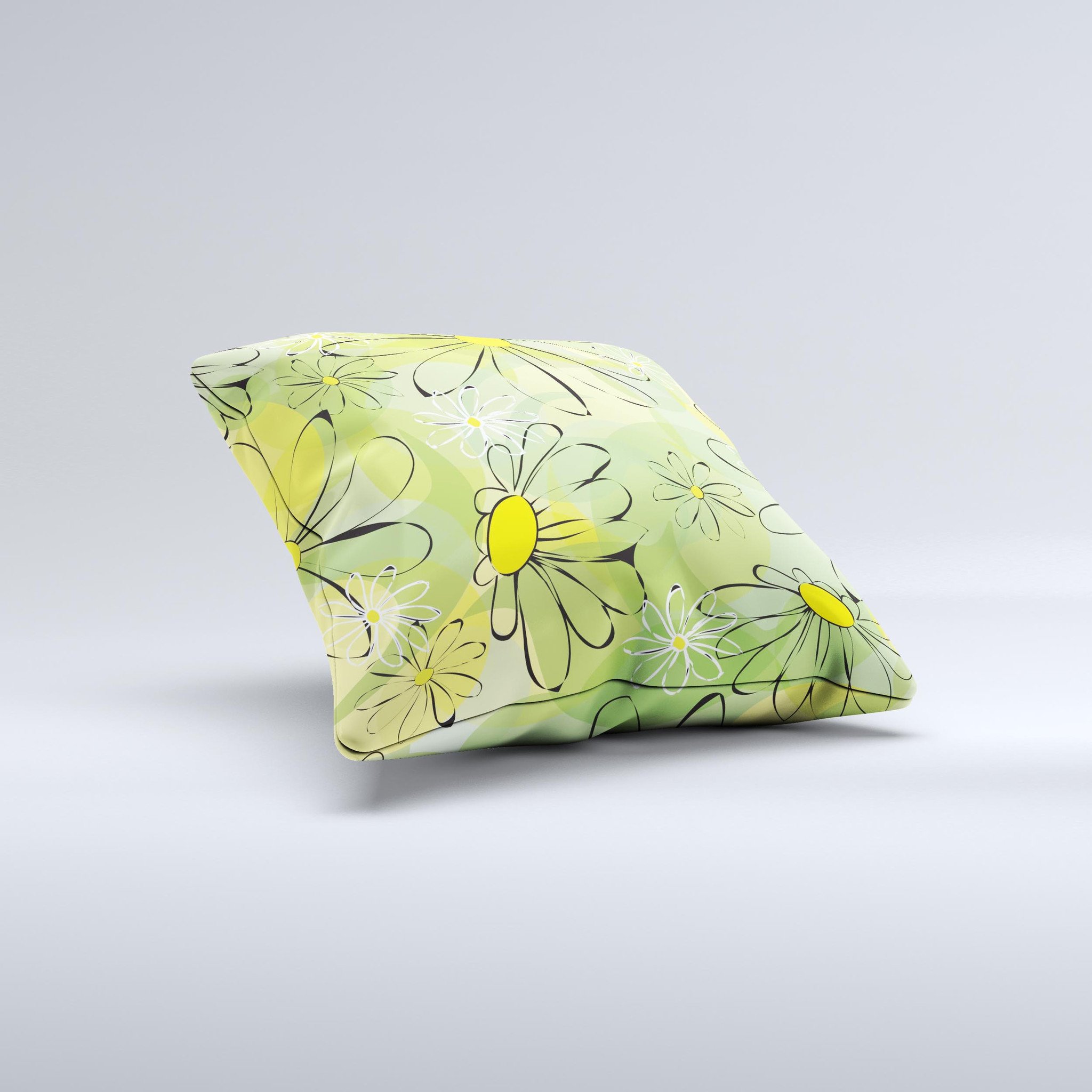 Vibrant green outlined floral decorative throw pillow with intricate design, handcrafted in Virginia, showcasing unique imperfections.