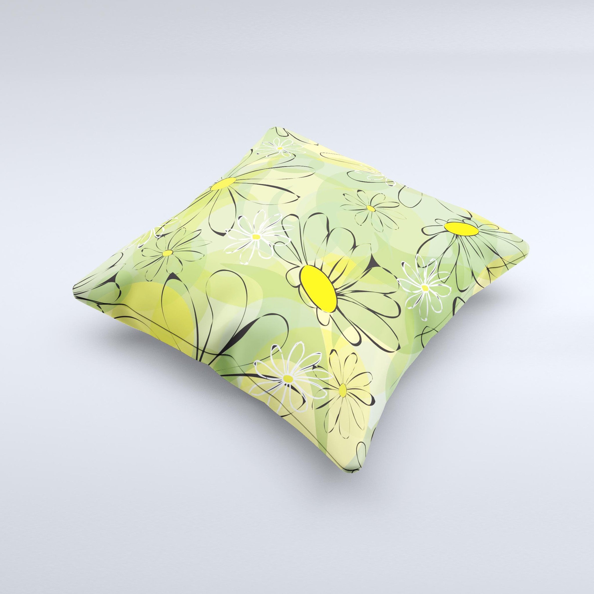 Vibrant green outlined floral decorative throw pillow with intricate design, handcrafted in Virginia, showcasing unique imperfections.