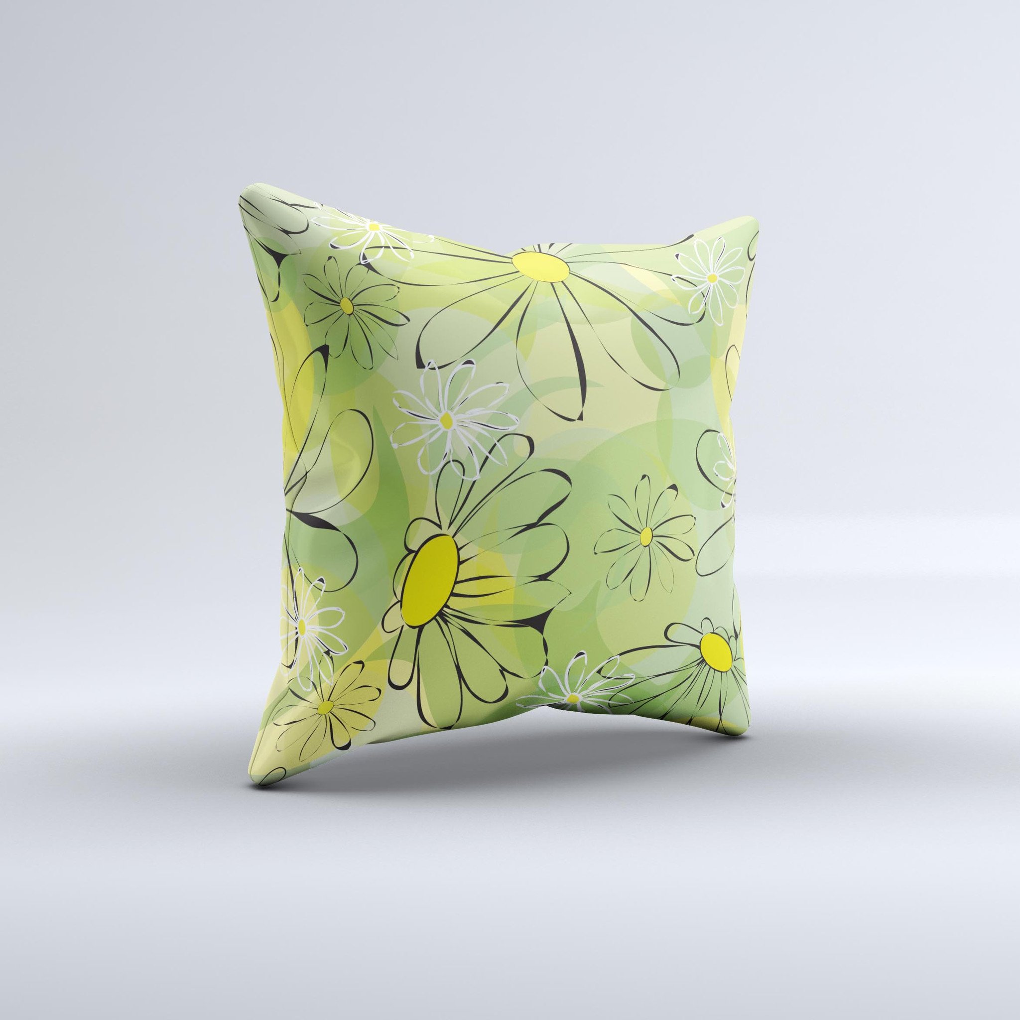 Vibrant green outlined floral decorative throw pillow with intricate design, handcrafted in Virginia, showcasing unique imperfections.