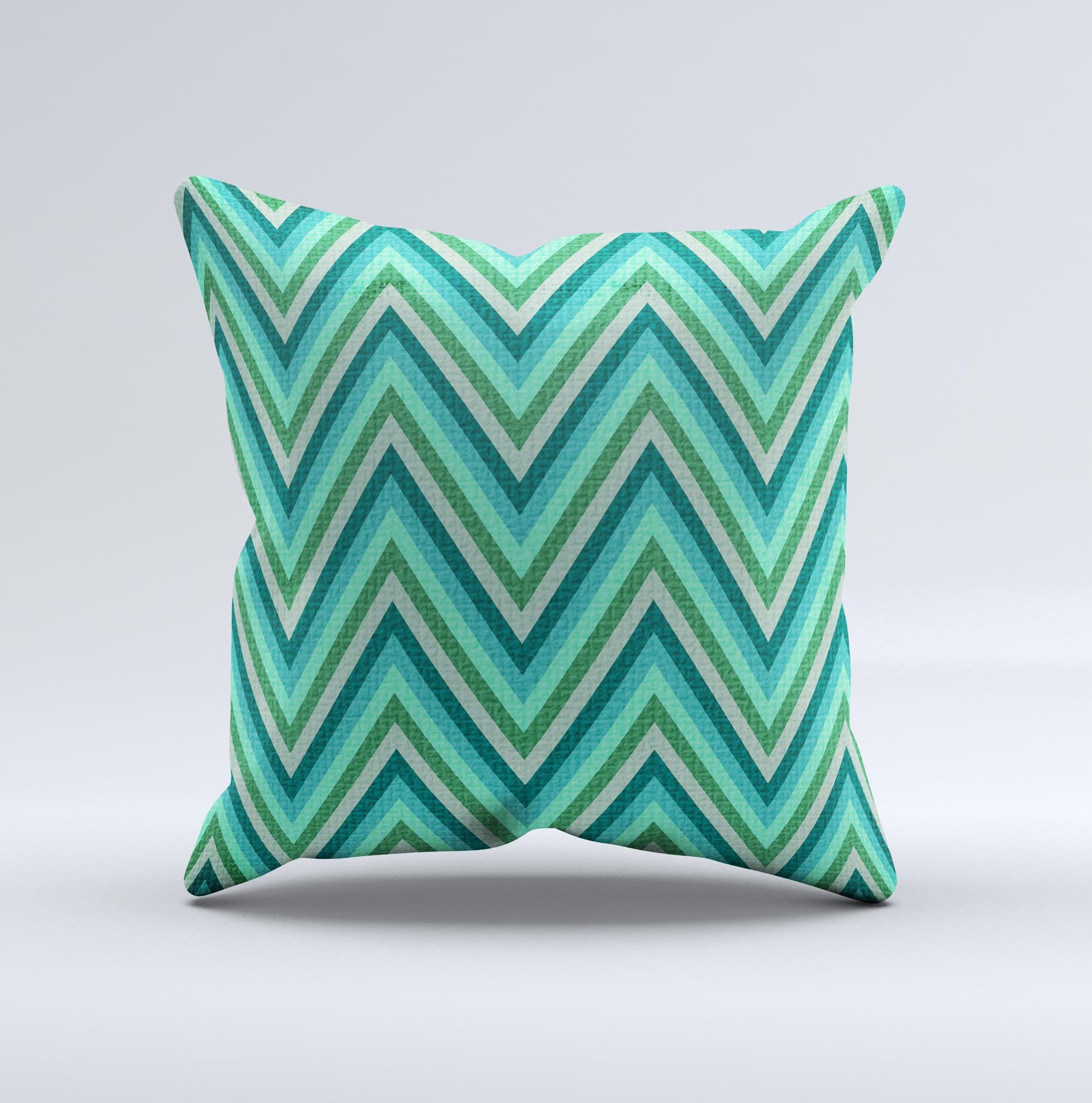 Vibrant green decorative throw pillow featuring a sharp chevron pattern, handcrafted in Virginia with high-quality materials.