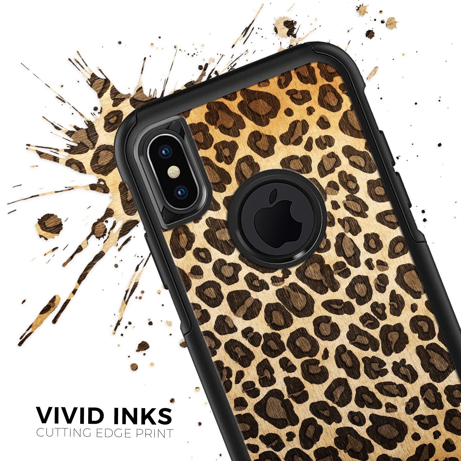 Vibrant Leopard Print V23 Skin Kit for iPhone OtterBox Cases showcasing a stylish leopard pattern on a sleek surface.