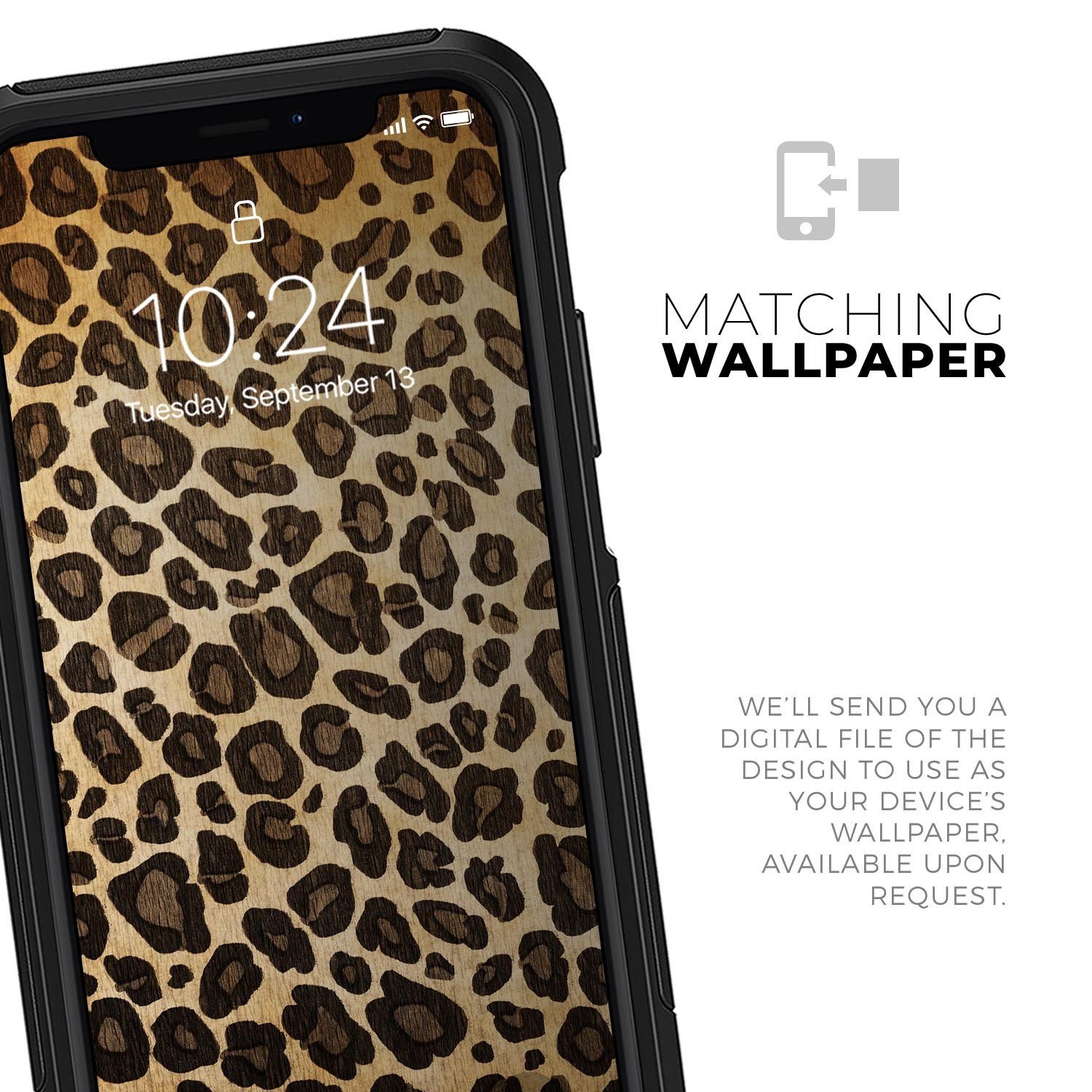 Vibrant Leopard Print V23 Skin Kit for iPhone OtterBox Cases showcasing a stylish leopard pattern on a sleek surface.