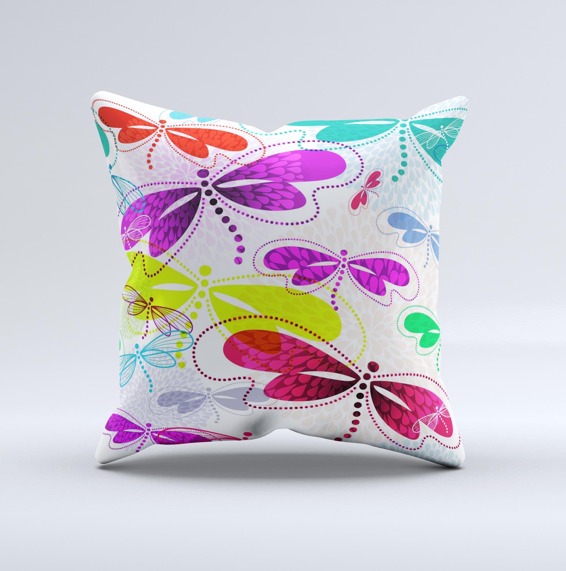 Vibrant Neon Vector Butterflies decorative throw pillow showcasing colorful butterfly designs on a high-quality fabric.